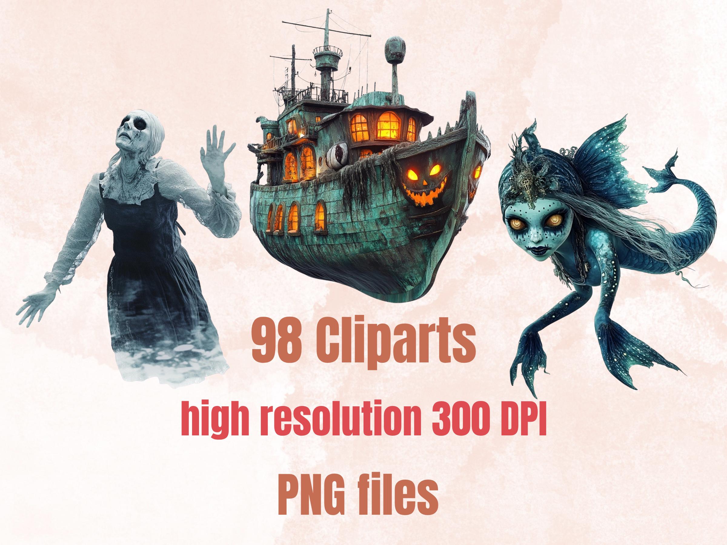 Underwater Halloween Collage Elements Bundle, Under the Sea Halloween Fussy Cut, Creepy Ocean Clipart, Whimsy Junk Journal, Mixed Media Art