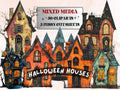 Halloween House Mixed Media Clipart, Spooky Haunted Mansion Fussy Cut Collage Sheet, Quirky Cut Out Ephemera, PNG + JPG for Scrapbooking