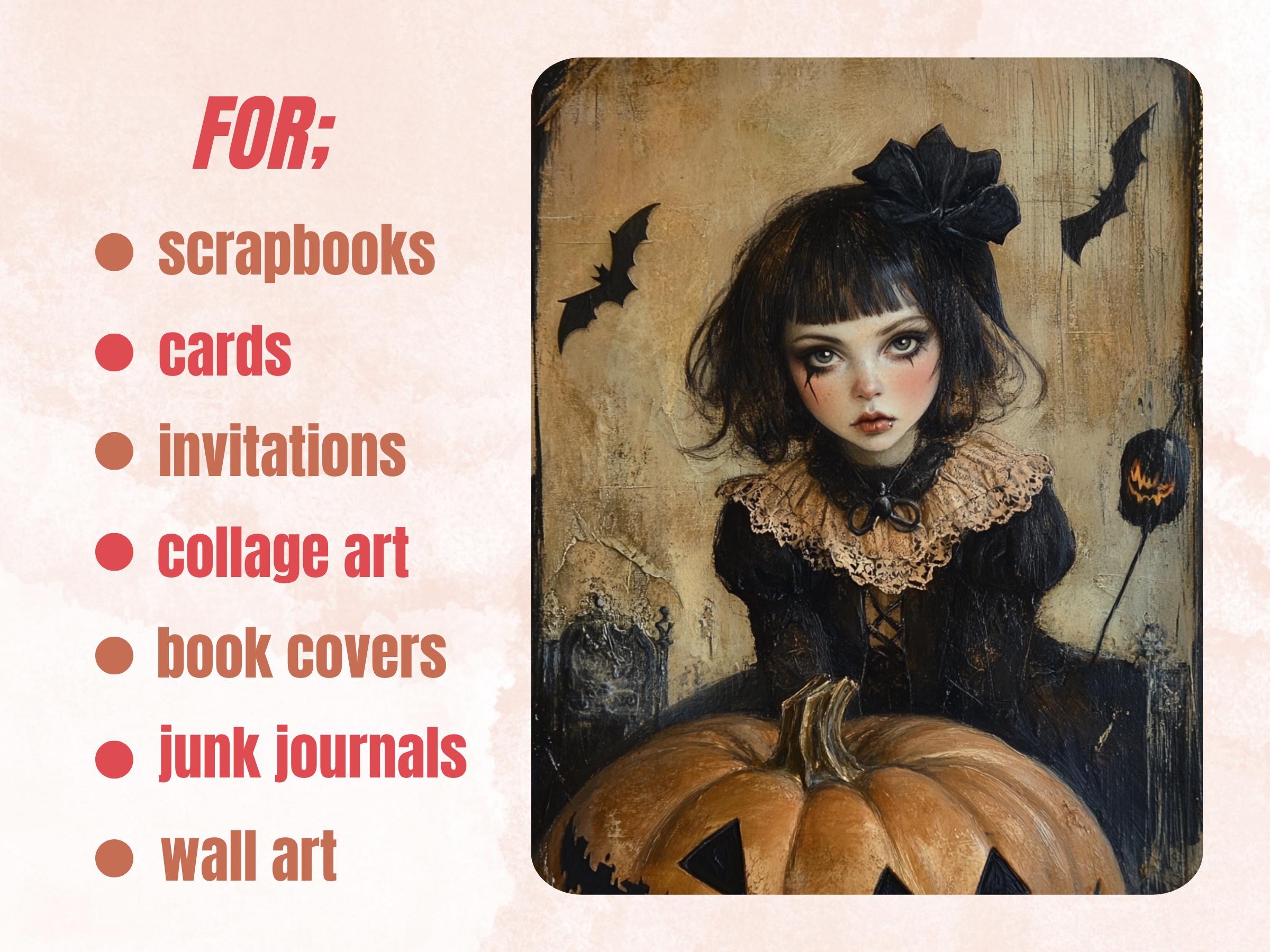 Quirky Halloween Collage Paper, Surreal Halloween Mixed Media Sheet, Whimsical Ephemera Images, Quirky Junk Journal, Spooky Scrapbook Paper