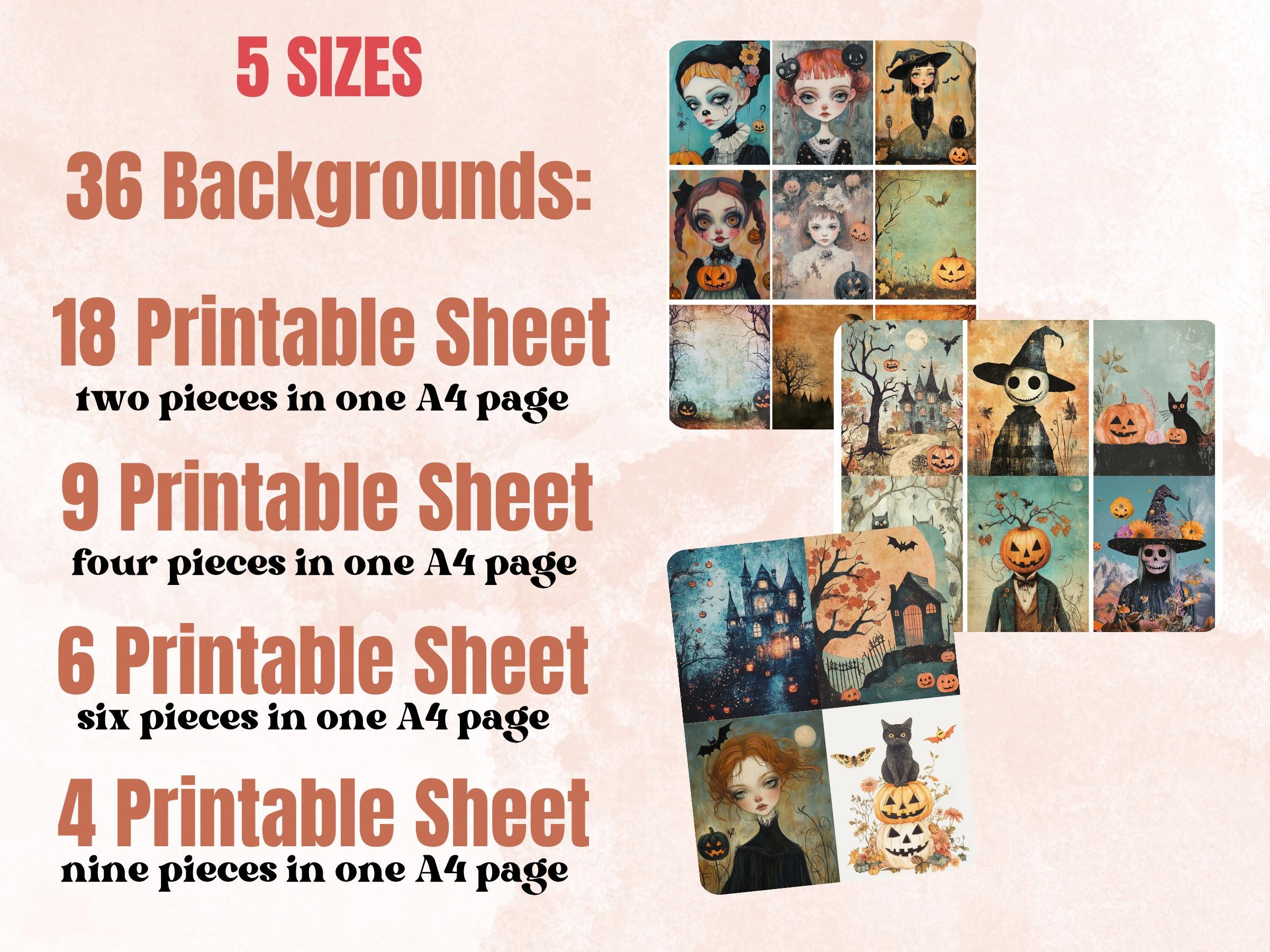 Pastel Halloween Collage Paper, Quirky Pastelloween Mixed Media Sheet, Whimsical Ephemera Images, Whimsy Journal, Creepy Scrapbook Paper