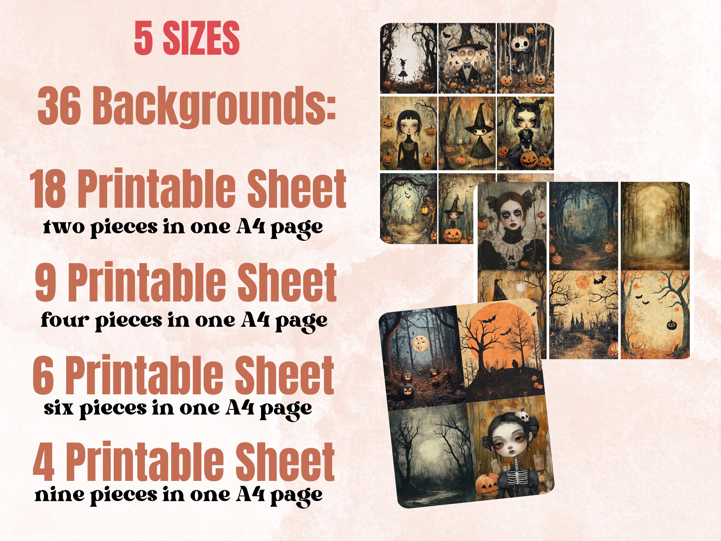Halloween Forest Collage Paper, Woodland Halloween Mixed Media Sheet, Gothic Ephemera Images, Whimsy Junk Journal, Spooky Scrapbook Paper