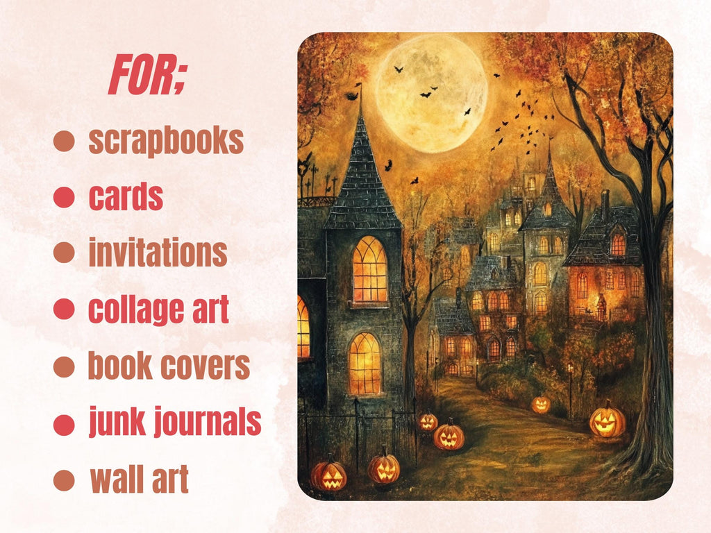 Halloween Forest Collage Paper, Woodland Halloween Mixed Media Sheet, Gothic Ephemera Images, Whimsy Junk Journal, Spooky Scrapbook Paper