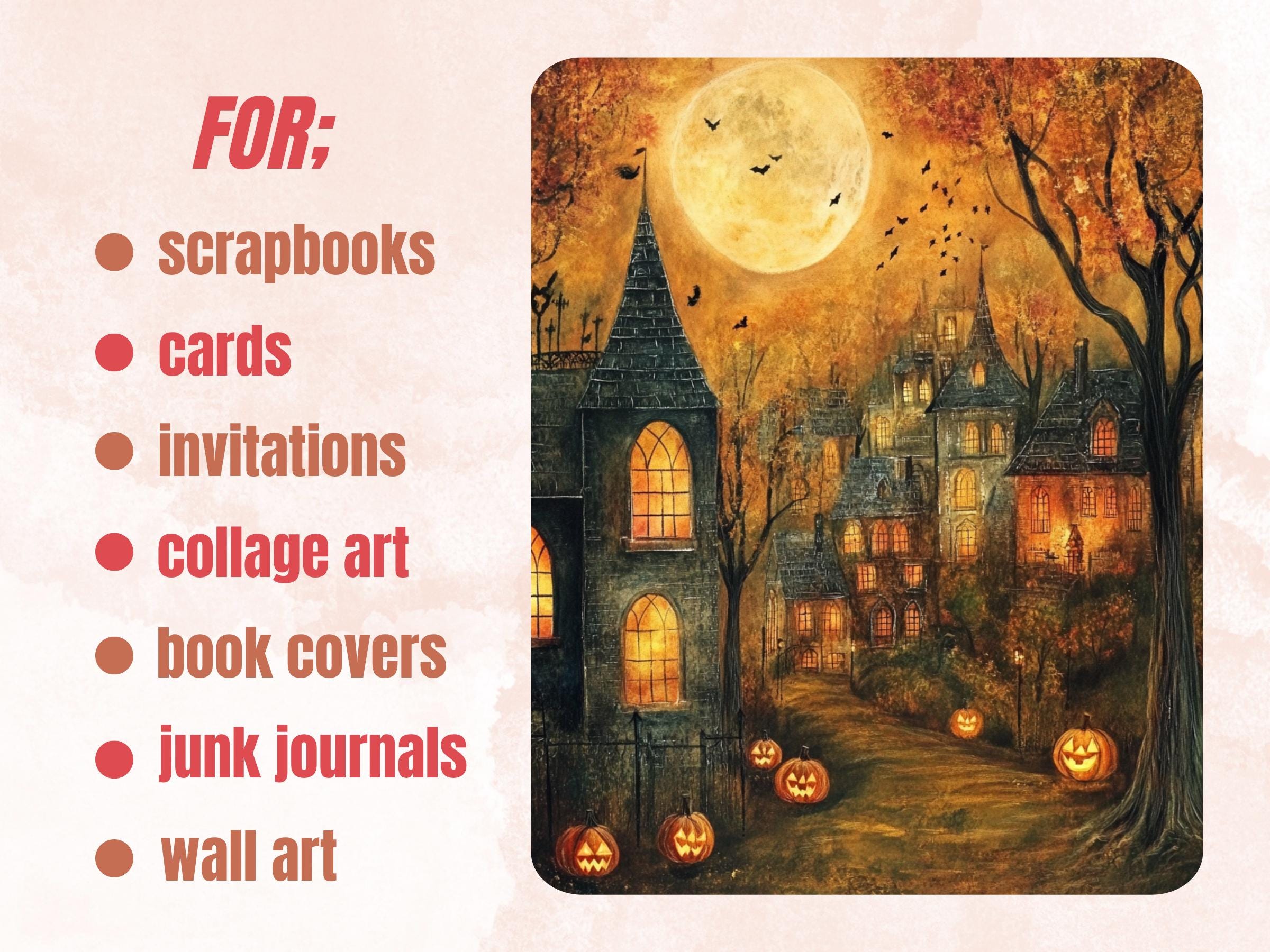 Halloween Forest Collage Paper, Woodland Halloween Mixed Media Sheet, Gothic Ephemera Images, Whimsy Junk Journal, Spooky Scrapbook Paper