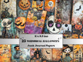 Whimsical Halloween Mixed Media Paper, Creepy Double Pages Ephemera Kit, Halloween Collage Scrapbook Paper, Printable Horizontal Pages