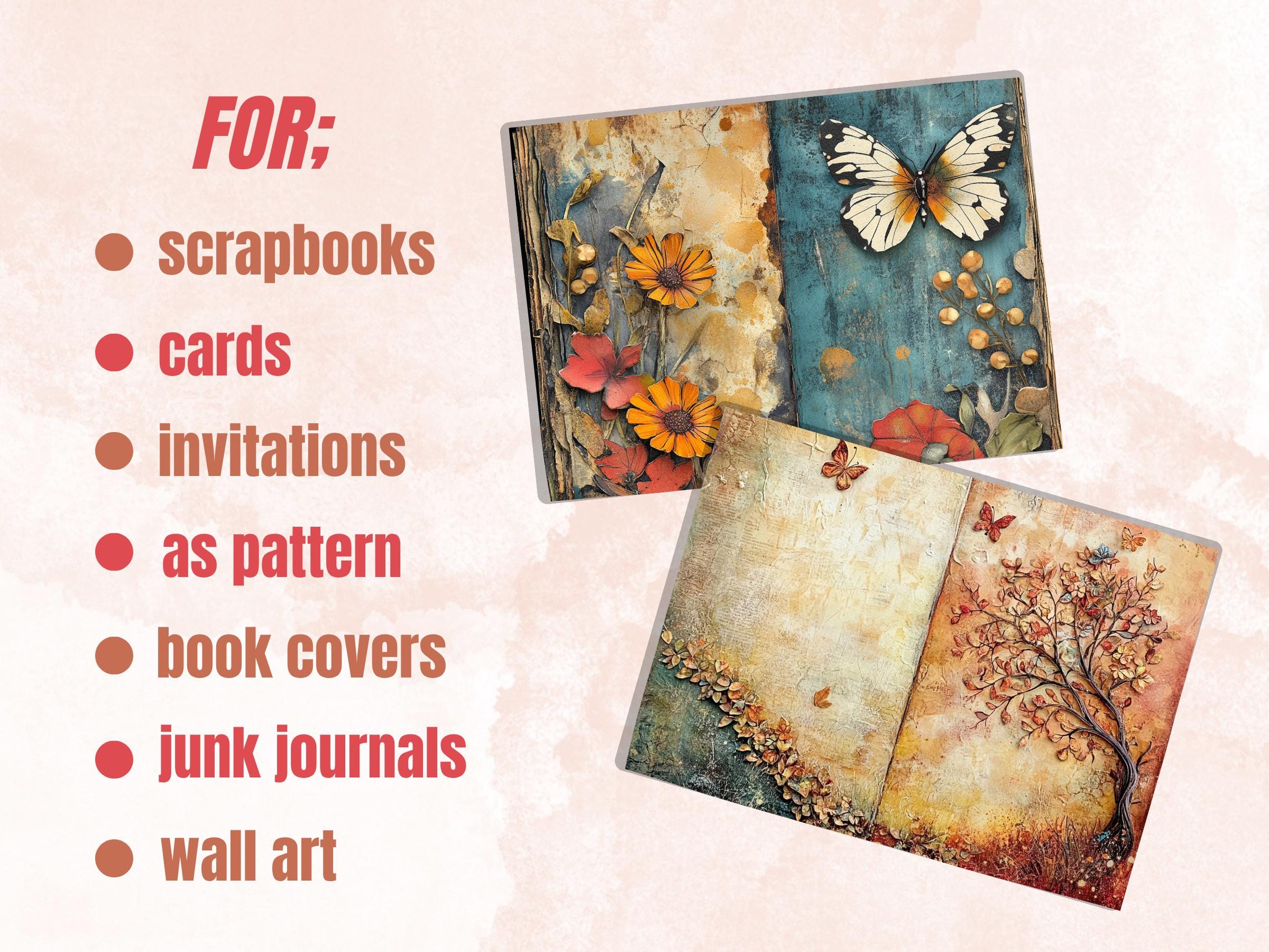 Whimsical Fall Mixed Media Paper, Autumn Forest Pages Ephemera Kit, Fantasy Fall Collage Scrapbook Paper, Printable Autumn Horizontal Pages