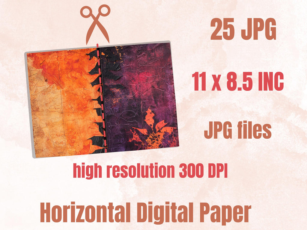 Abstract Halloween Mixed Media Paper, Abstract Textures Pages Ephemera Kit, Halloween Collage Scrapbook Paper, Printable Horizontal Pages
