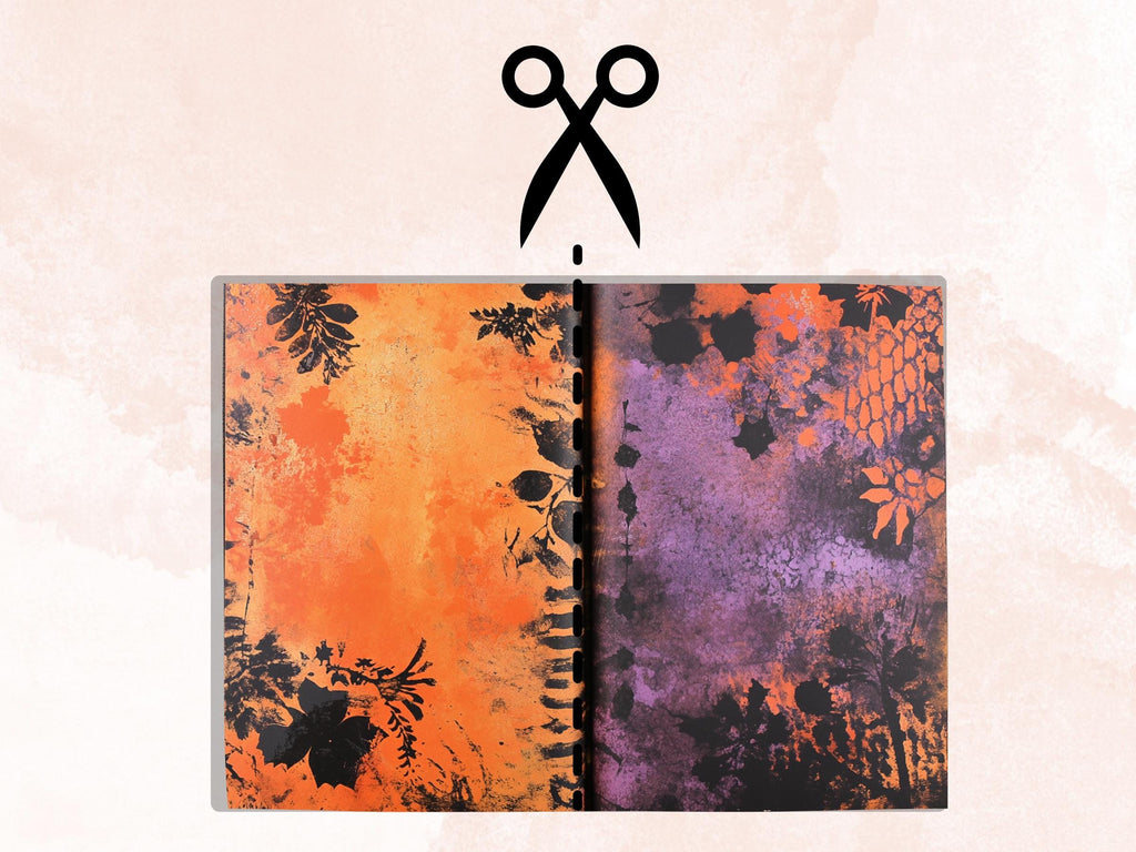 Abstract Halloween Mixed Media Paper, Abstract Textures Pages Ephemera Kit, Halloween Collage Scrapbook Paper, Printable Horizontal Pages