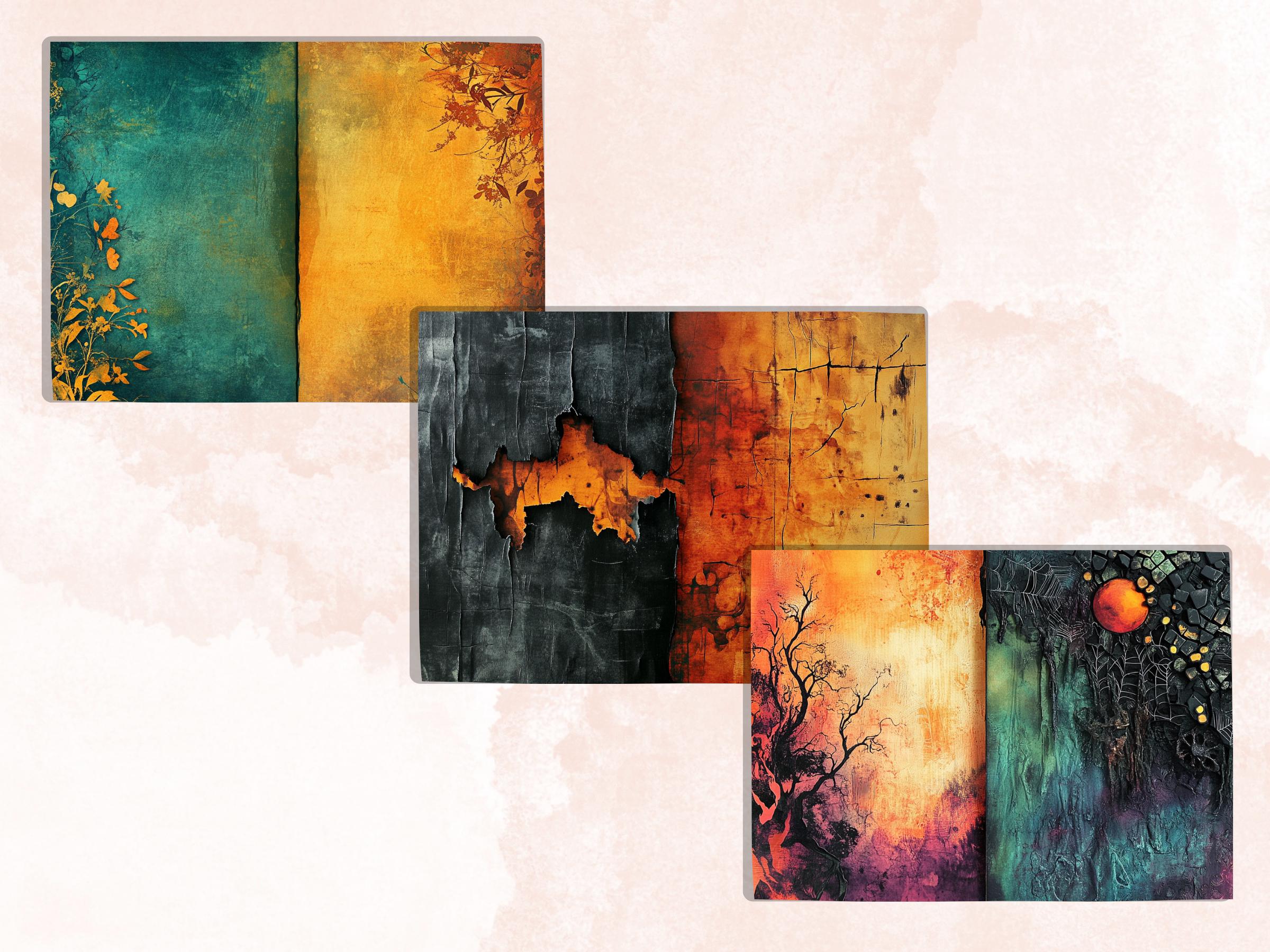 Abstract Halloween Mixed Media Paper, Abstract Textures Pages Ephemera Kit, Halloween Collage Scrapbook Paper, Printable Horizontal Pages