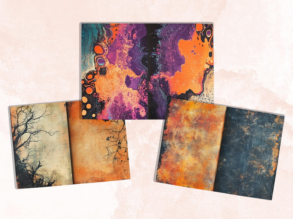Abstract Halloween Mixed Media Paper, Abstract Textures Pages Ephemera Kit, Halloween Collage Scrapbook Paper, Printable Horizontal Pages