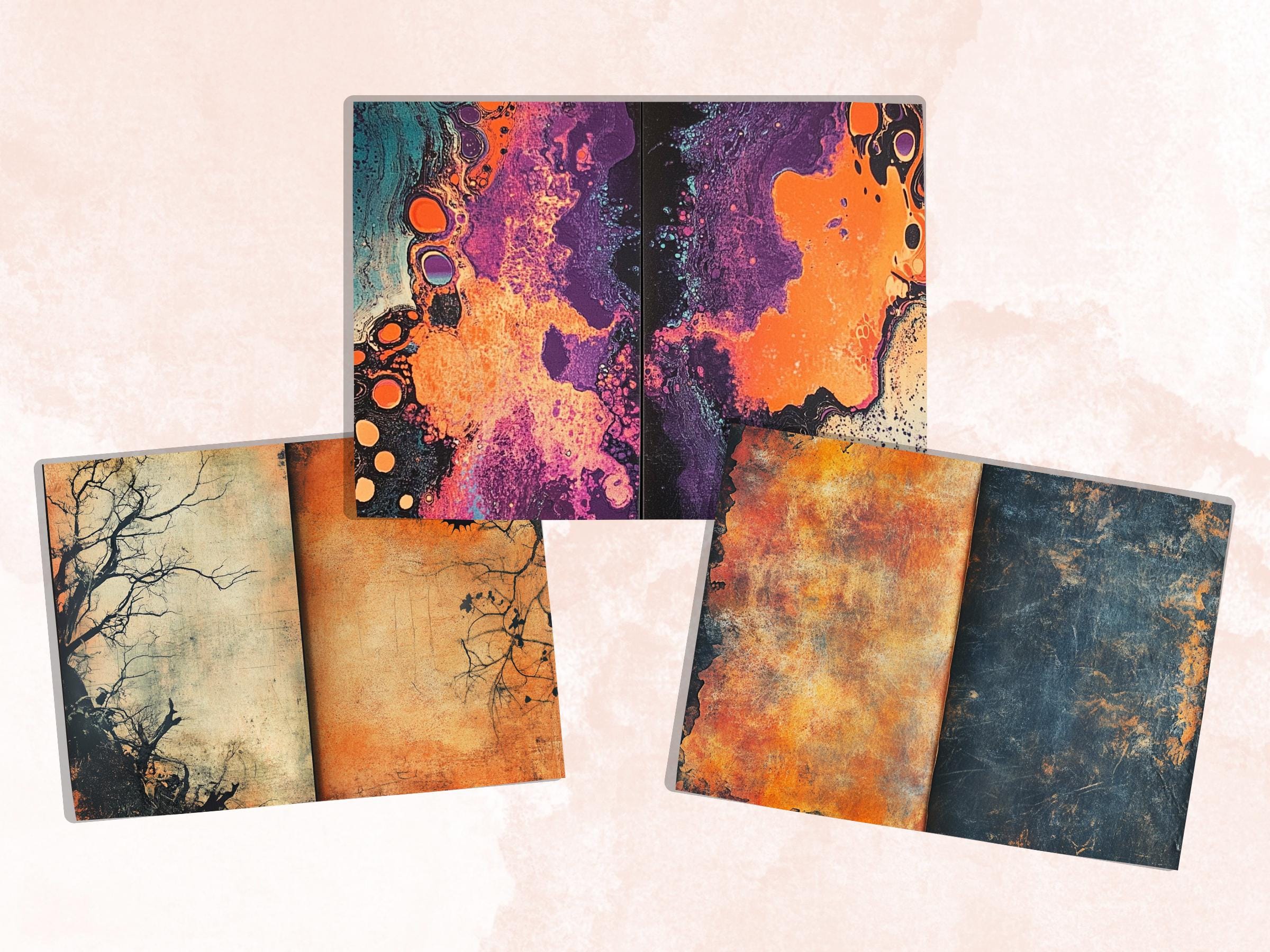 Abstract Halloween Mixed Media Paper, Abstract Textures Pages Ephemera Kit, Halloween Collage Scrapbook Paper, Printable Horizontal Pages