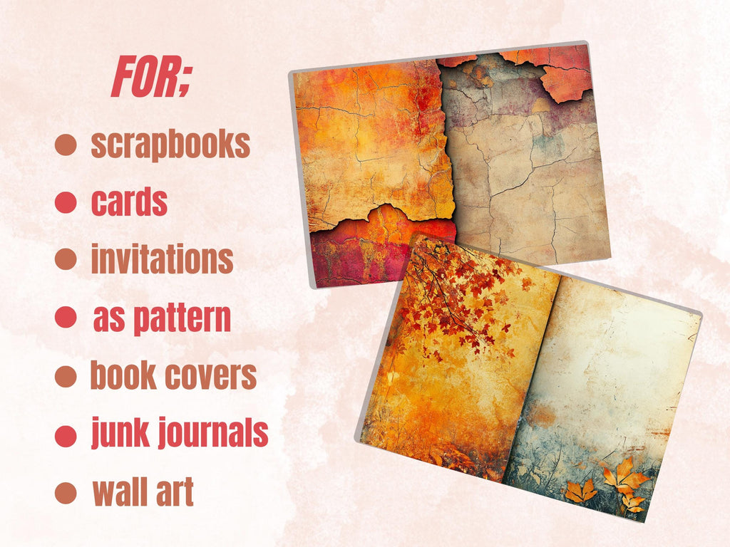 Abstract Fall Mixed Media Paper, Autumn Pages Ephemera Kit, Abstract Textures Collage Scrapbook Paper, Printable Autumn Horizontal Pages