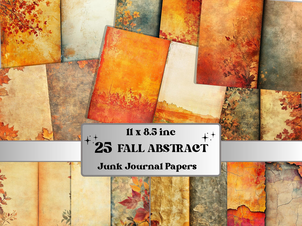Abstract Fall Mixed Media Paper, Autumn Pages Ephemera Kit, Abstract Textures Collage Scrapbook Paper, Printable Autumn Horizontal Pages