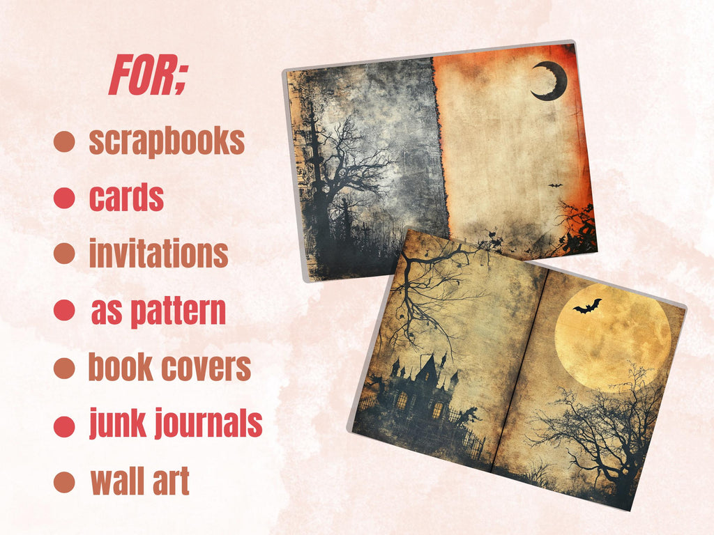 Grunge Halloween Mixed Media Paper, Grunge Textures Pages Ephemera Kit, Halloween Horror Collage Scrapbook Paper, Printable Horizontal Pages