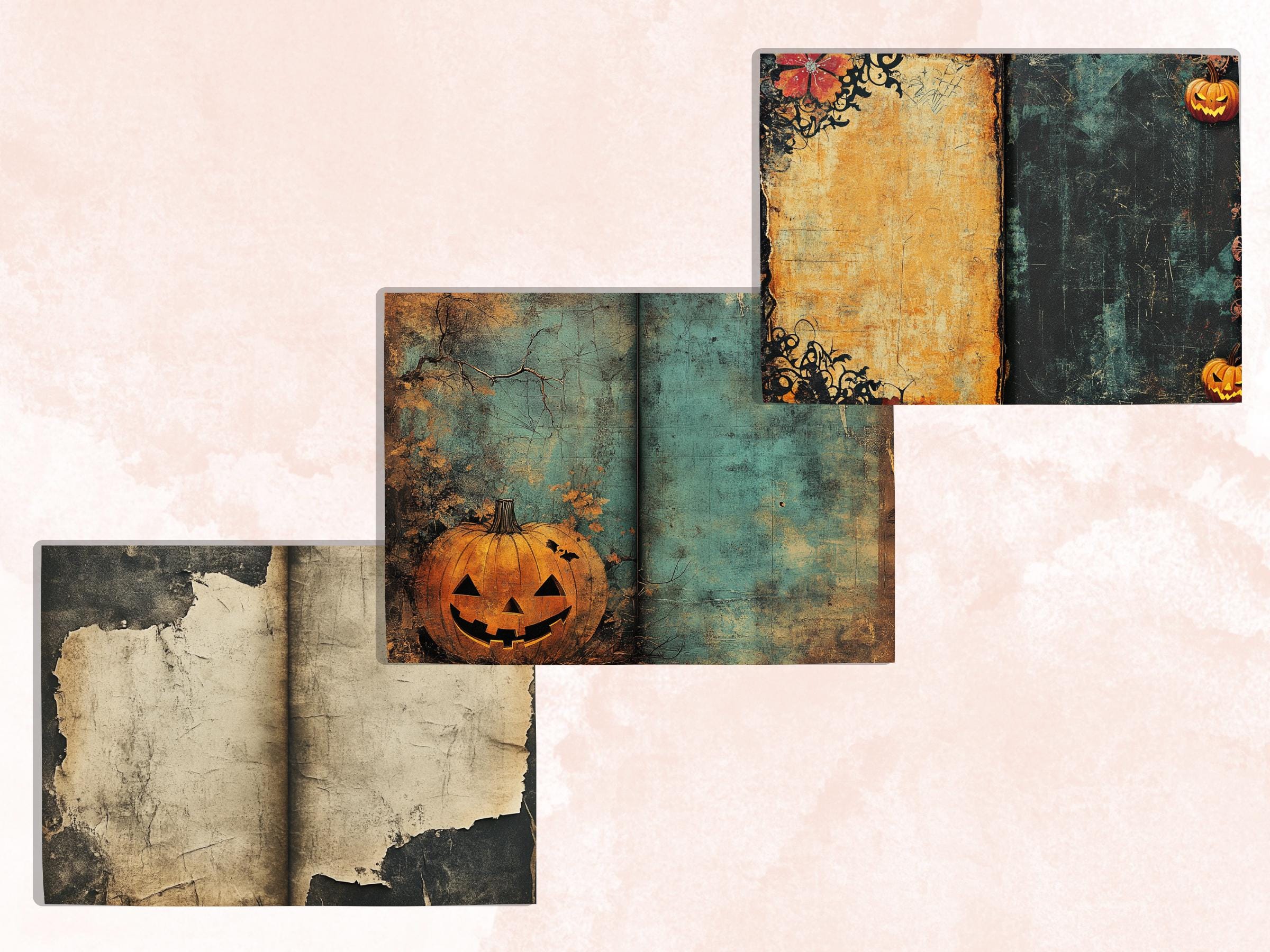Grunge Halloween Mixed Media Paper, Grunge Textures Pages Ephemera Kit, Halloween Horror Collage Scrapbook Paper, Printable Horizontal Pages