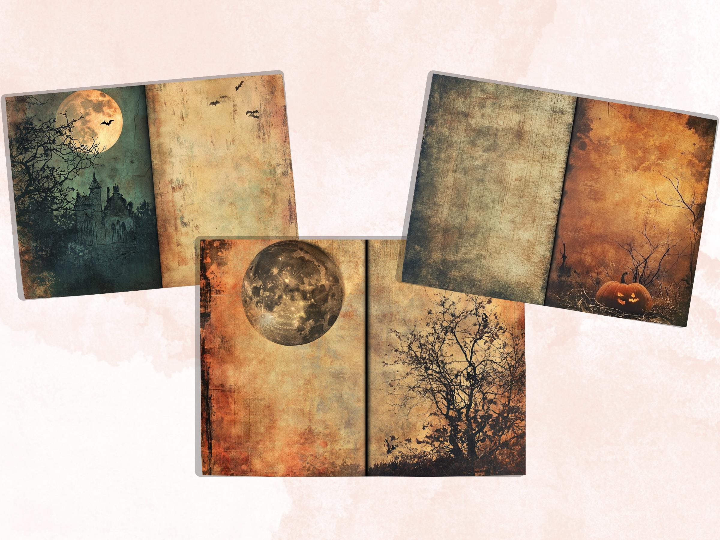 Grunge Halloween Mixed Media Paper, Grunge Textures Pages Ephemera Kit, Halloween Horror Collage Scrapbook Paper, Printable Horizontal Pages