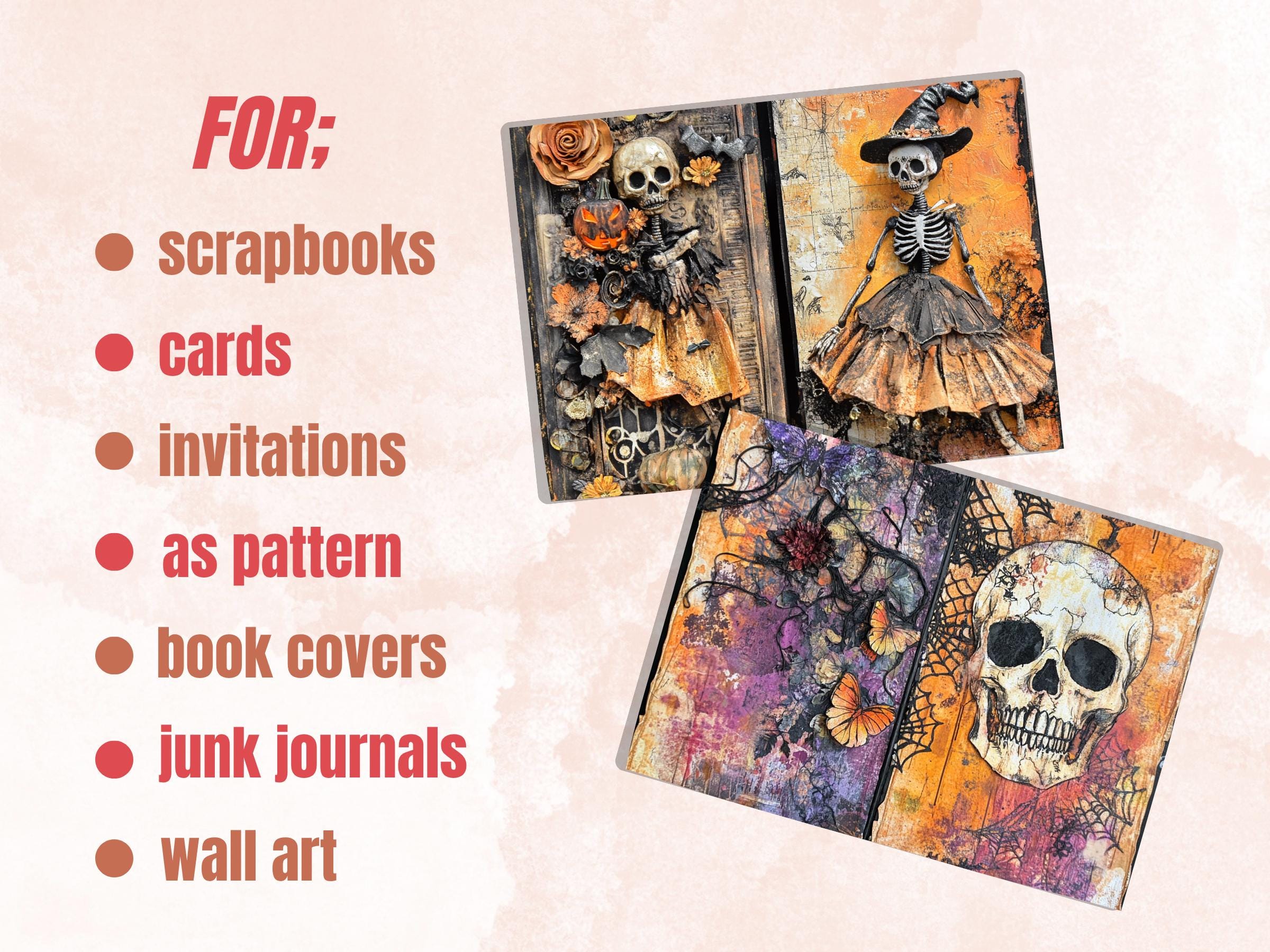 Halloween Mixed Media Paper, Spooky Textures Pages Ephemera Kit, Creepy Halloween Collage Scrapbook Paper, Printable Horror Double Pages