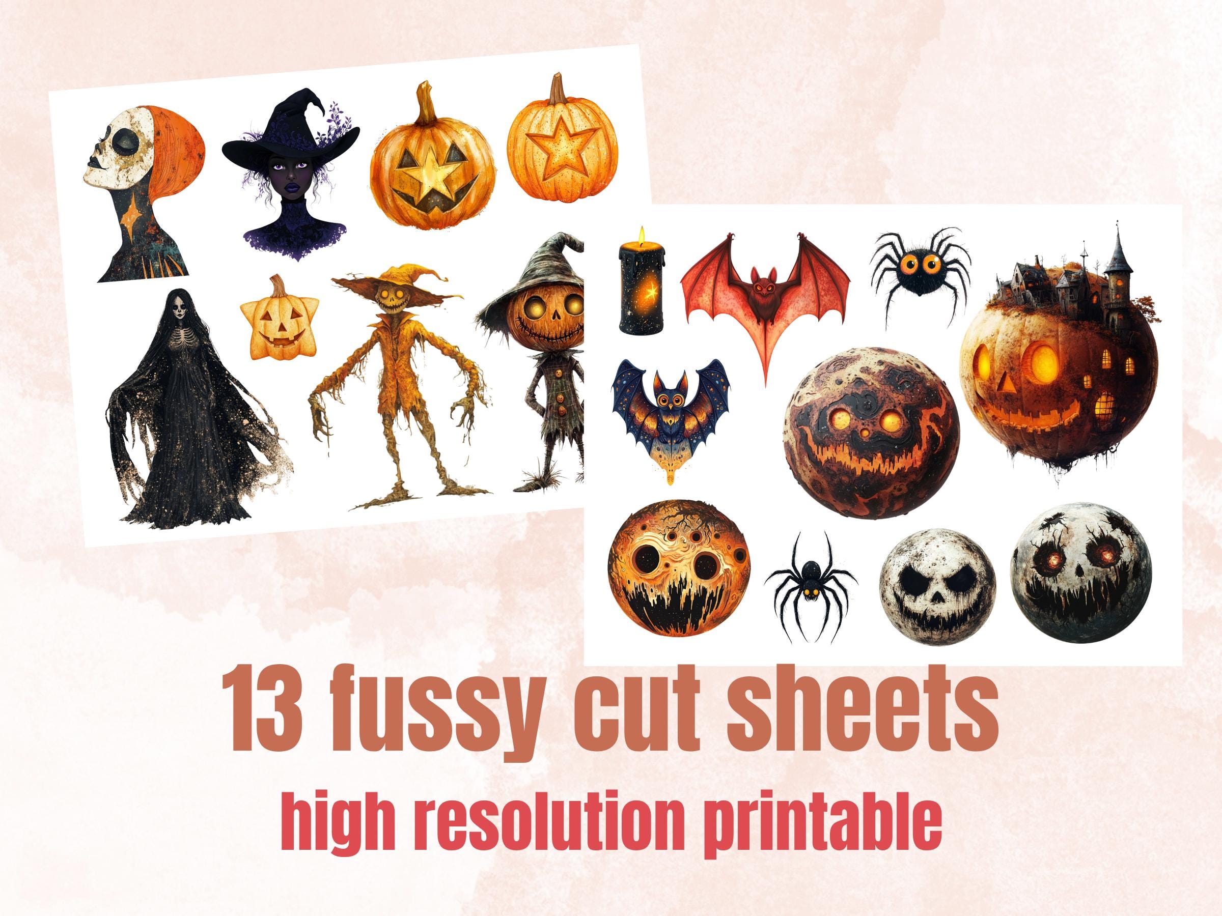 Celestial Halloween Collage Elements Bundle, Witchy Cosmic Fussy Cut, Quirky Spooky Sky Clipart, Whimsy Junk Journal, Mixed Media Sheet