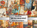 Fall Mixed Media Paper, Autumn Craft Pages Ephemera Kit, Whimsical Fall Textures Collage Scrapbook Paper, Printable Autumn Horizontal Pages