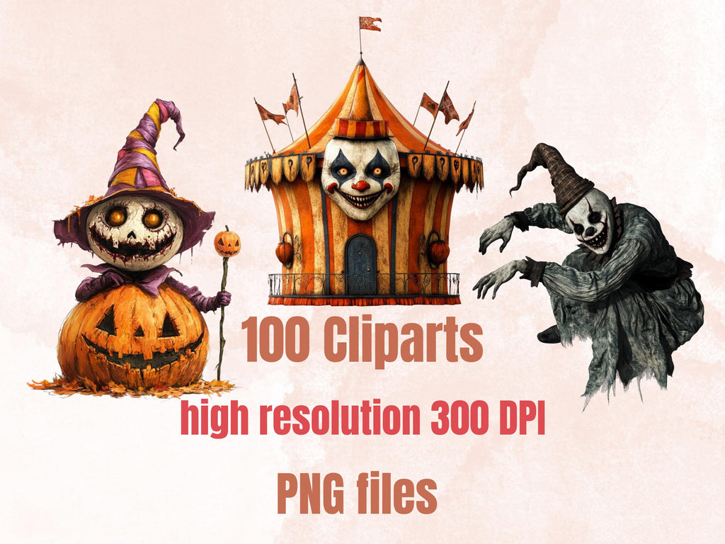 Halloween Circus Collage Elements Bundle, Creepy Circus Fussy Cut, Quirky Spooky Carnival Clipart, Whimsy Junk Journal, Mixed Media Sheet