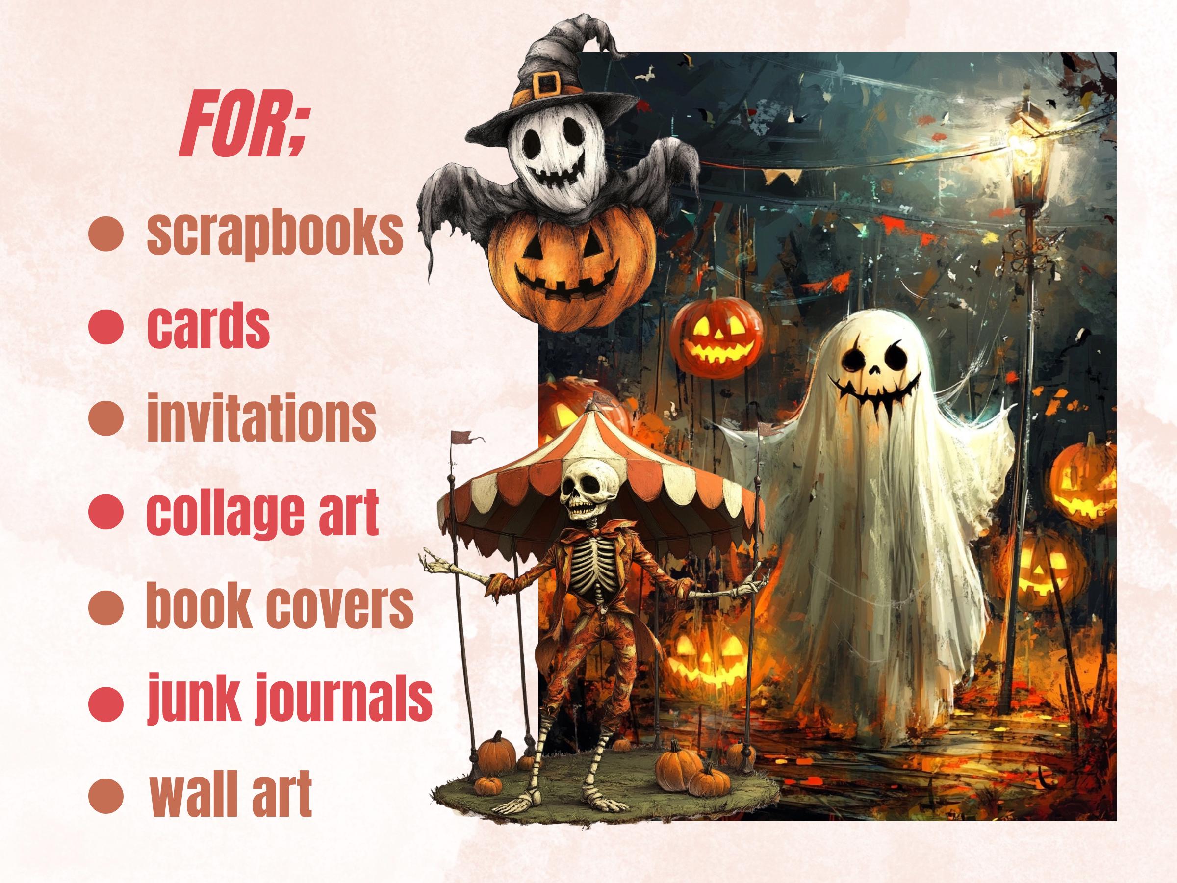 Halloween Circus Collage Elements Bundle, Creepy Circus Fussy Cut, Quirky Spooky Carnival Clipart, Whimsy Junk Journal, Mixed Media Sheet