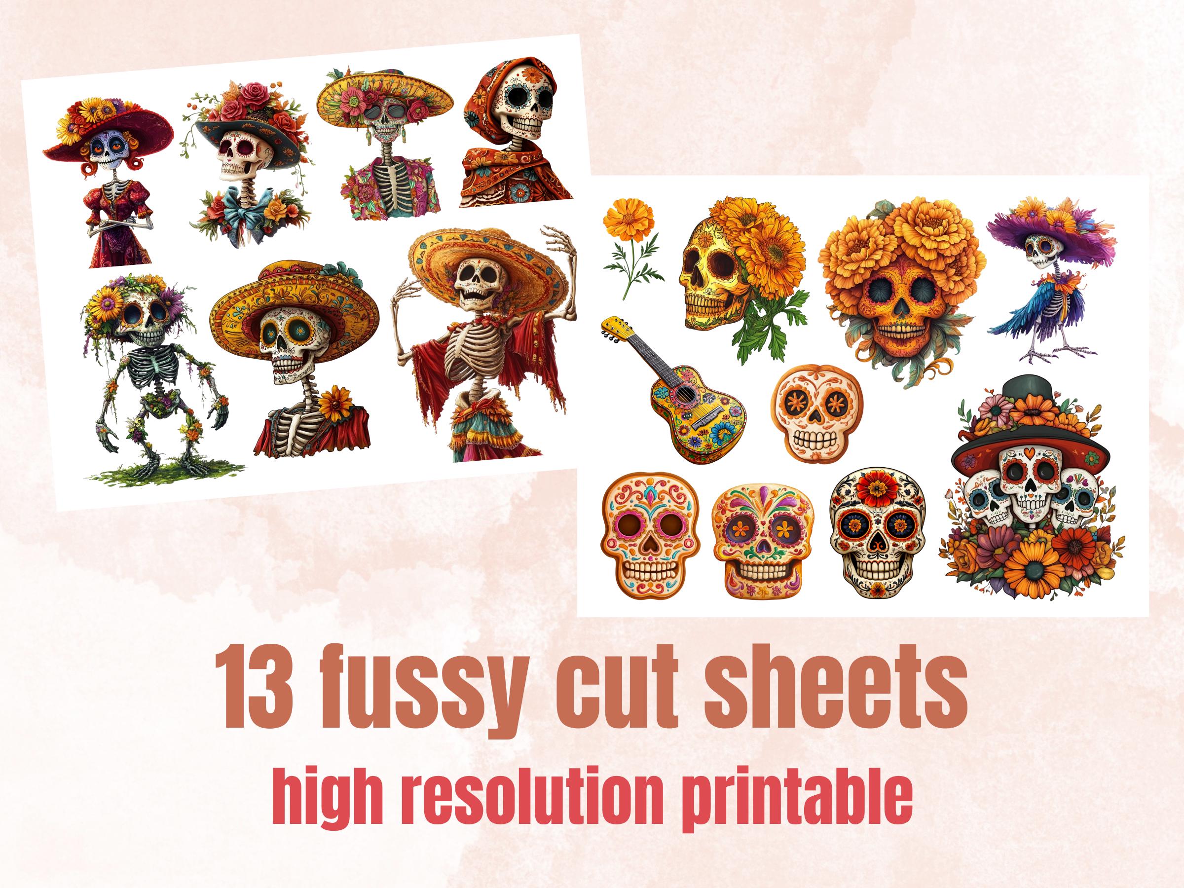 Día de Los Muertos Collage Elements Bundle, Day of the Dead Fussy Cut, Sugar La Catrina Clipart, Whimsical Junk Journal, Mixed Media Sheet