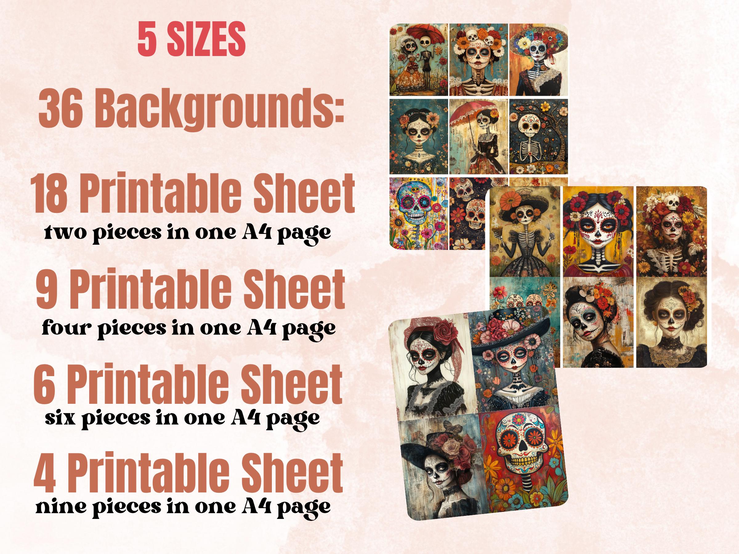 Day of the Dead Collage Paper, Dia De Los Muertos Mixed Media Sheet, Whimsical Ephemera Images, Quirky Junk Journal, Creepy Scrapbook Paper