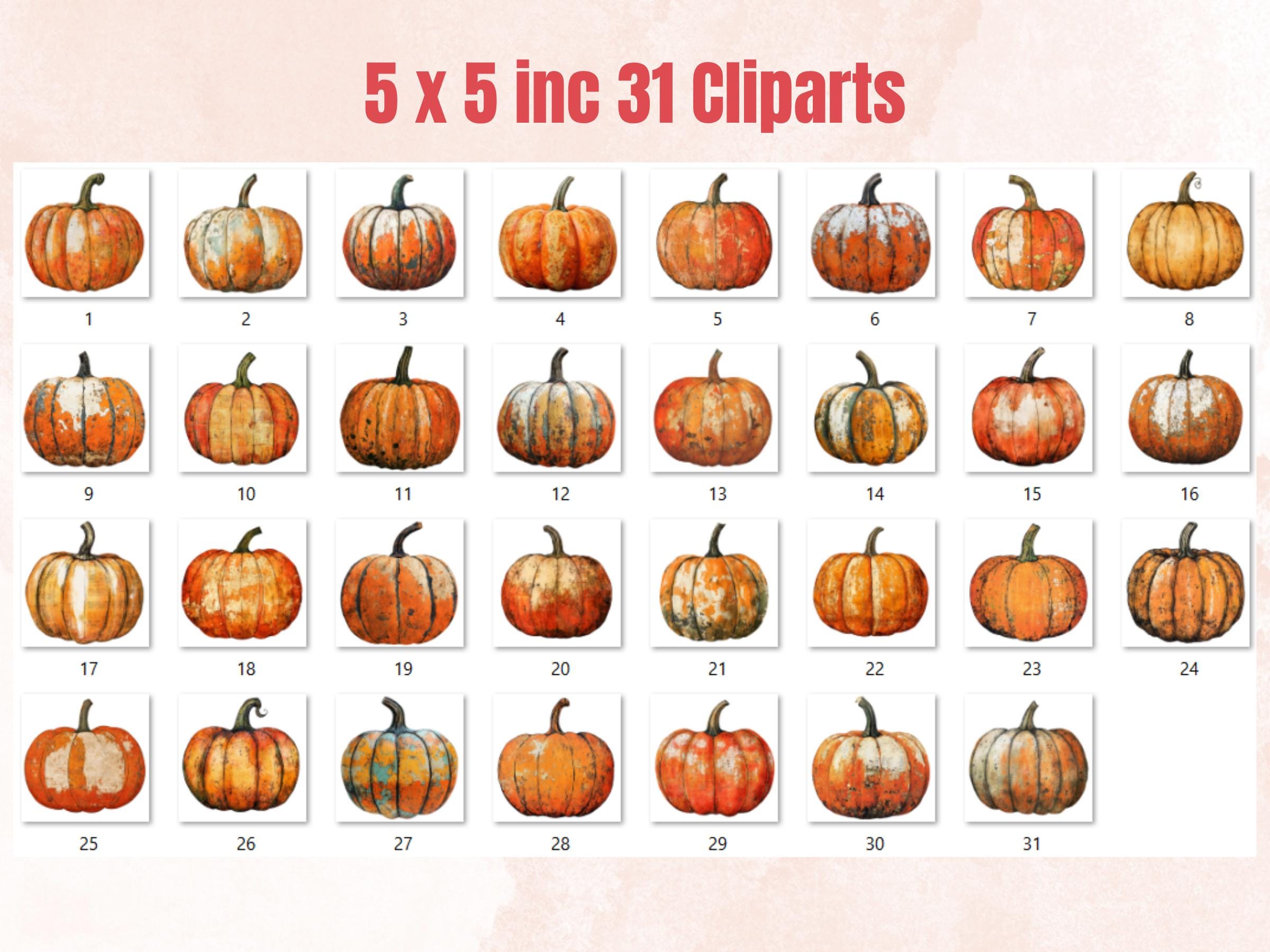 Autumn Pumpkin Mixed Media Clipart, Whimsical Fall Pumpkin Fussy Cut Collage Sheet, Quirky Cut Out Ephemera, PNG + JPG for Fall Scrapbooking
