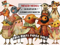 Fall Birds Paper Doll Mixed Media Clipart, Whimsy Autumn Bird Fussy Cut Collage Sheet, Quirky Cut Out Ephemera, Grunge Texture for Scrapbook