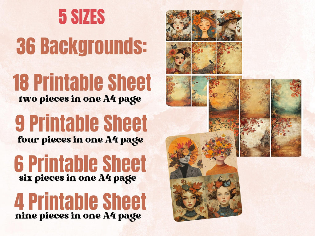 Autumn Dreams Collage Paper, Fairytale Fall Mixed Media Sheet, Whimsical Fall Ephemera Images, Quirky Junk Journal, Autumn Scrapbook Paper