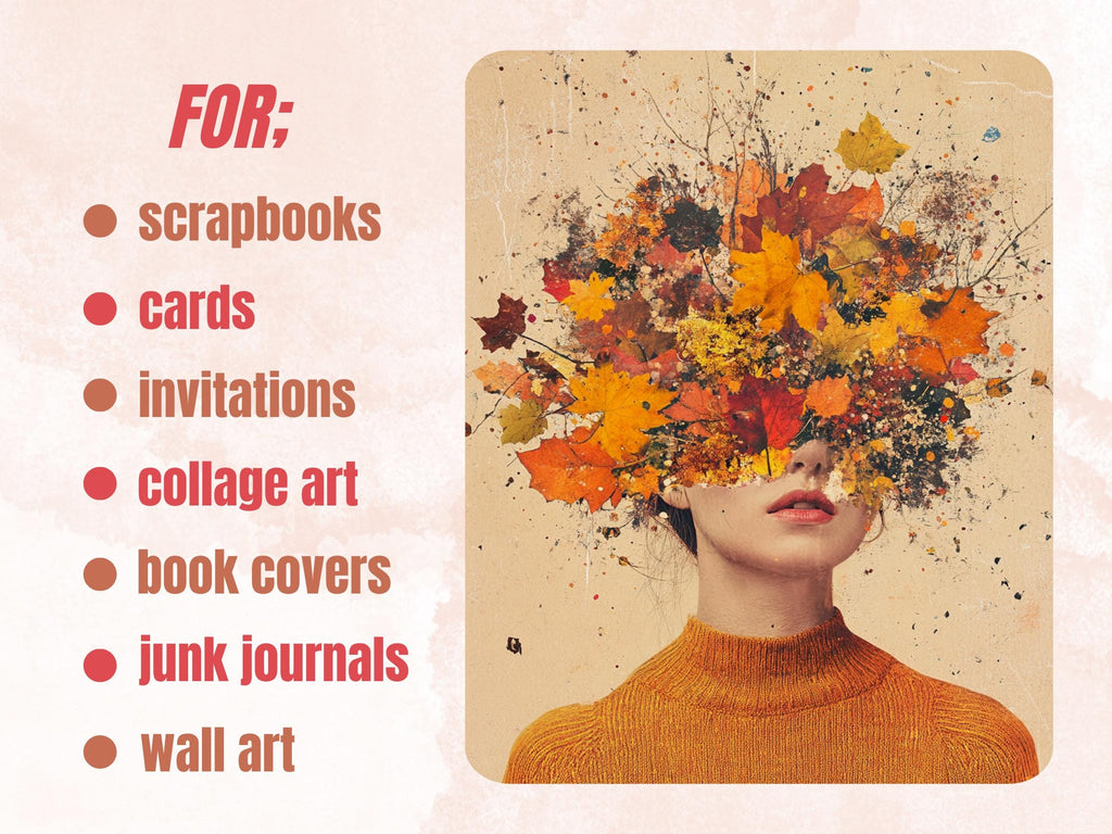 Autumn Dreams Collage Paper, Fairytale Fall Mixed Media Sheet, Whimsical Fall Ephemera Images, Quirky Junk Journal, Autumn Scrapbook Paper