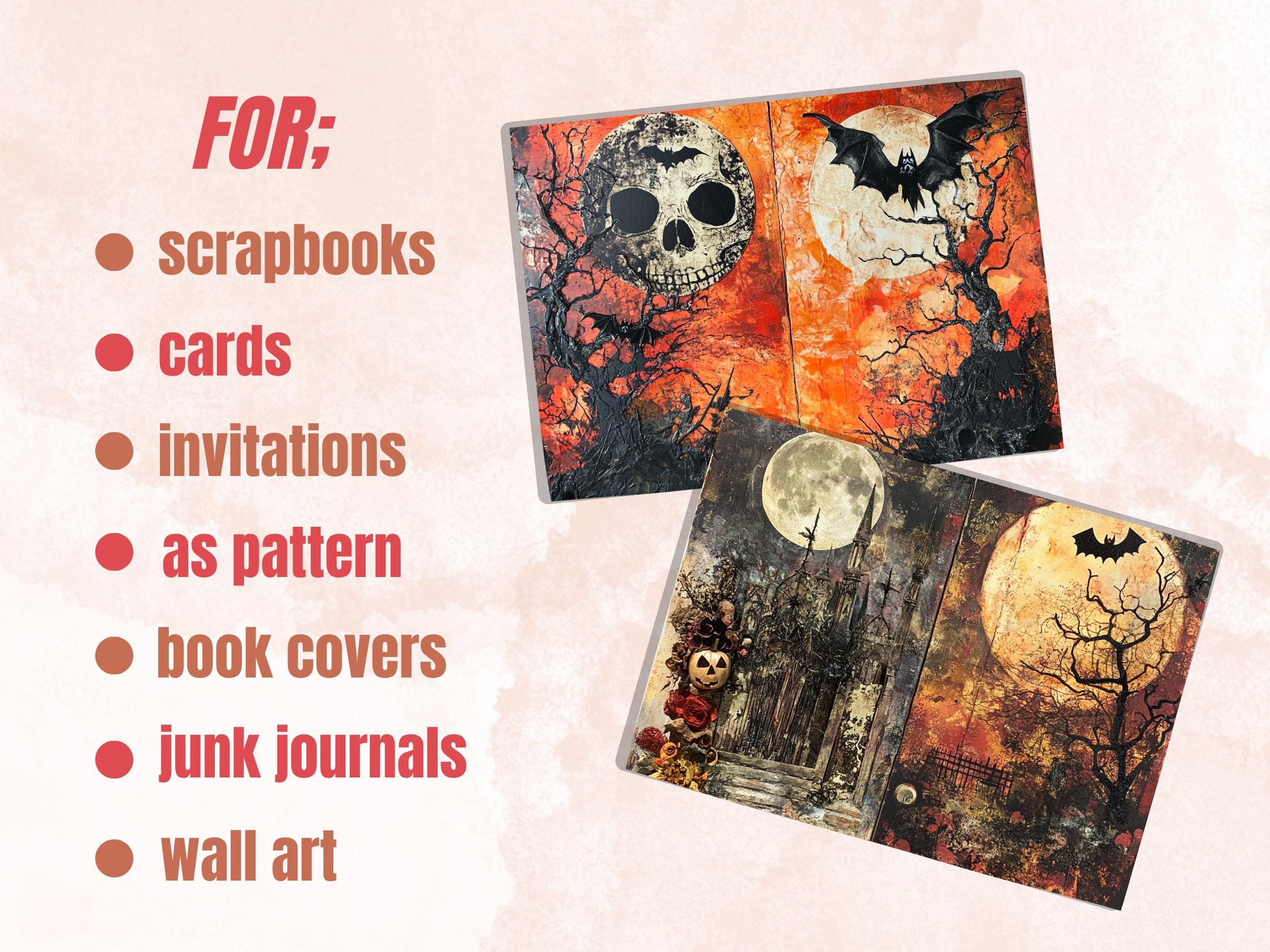 Halloween Collage Mixed Media Paper, Creepy Textures Pages Ephemera Kit, Spooky Halloween Collage Scrapbook Paper, Printable Double Pages