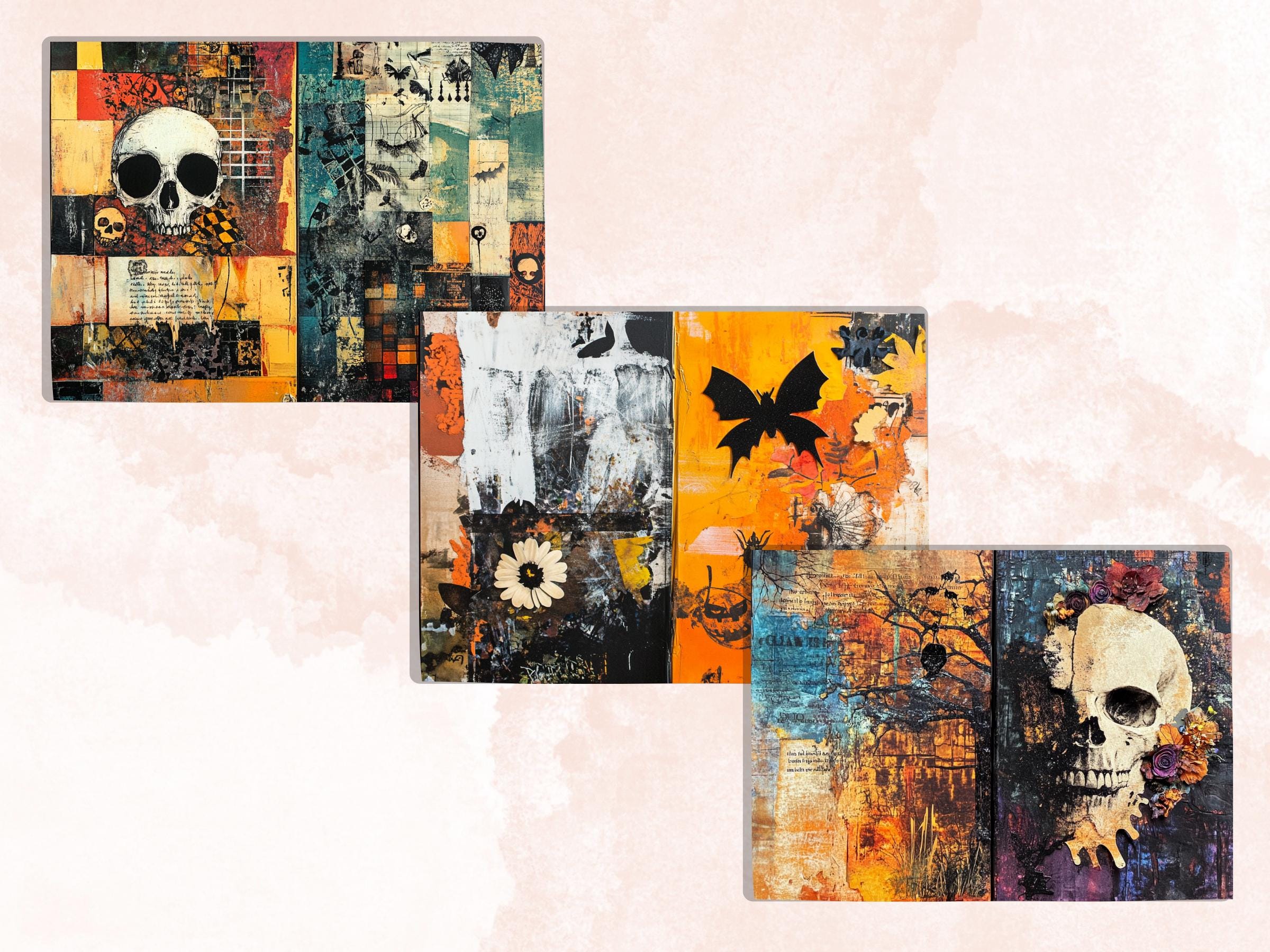 Halloween Collage Mixed Media Paper, Creepy Textures Pages Ephemera Kit, Spooky Halloween Collage Scrapbook Paper, Printable Double Pages