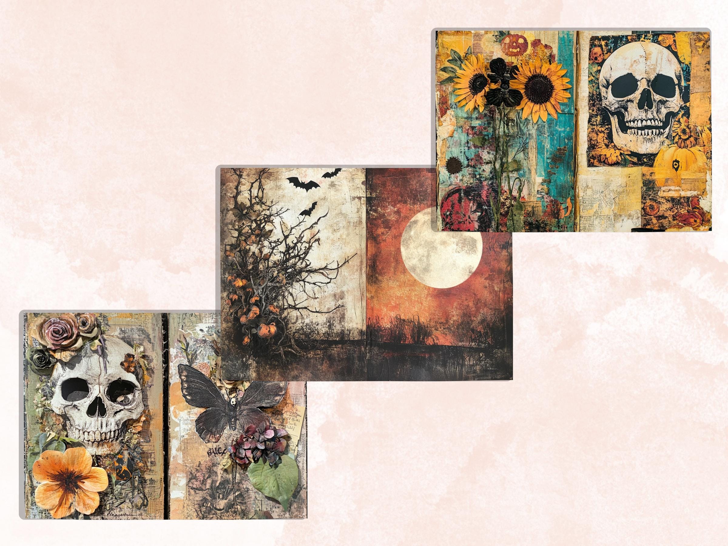 Halloween Collage Mixed Media Paper, Creepy Textures Pages Ephemera Kit, Spooky Halloween Collage Scrapbook Paper, Printable Double Pages