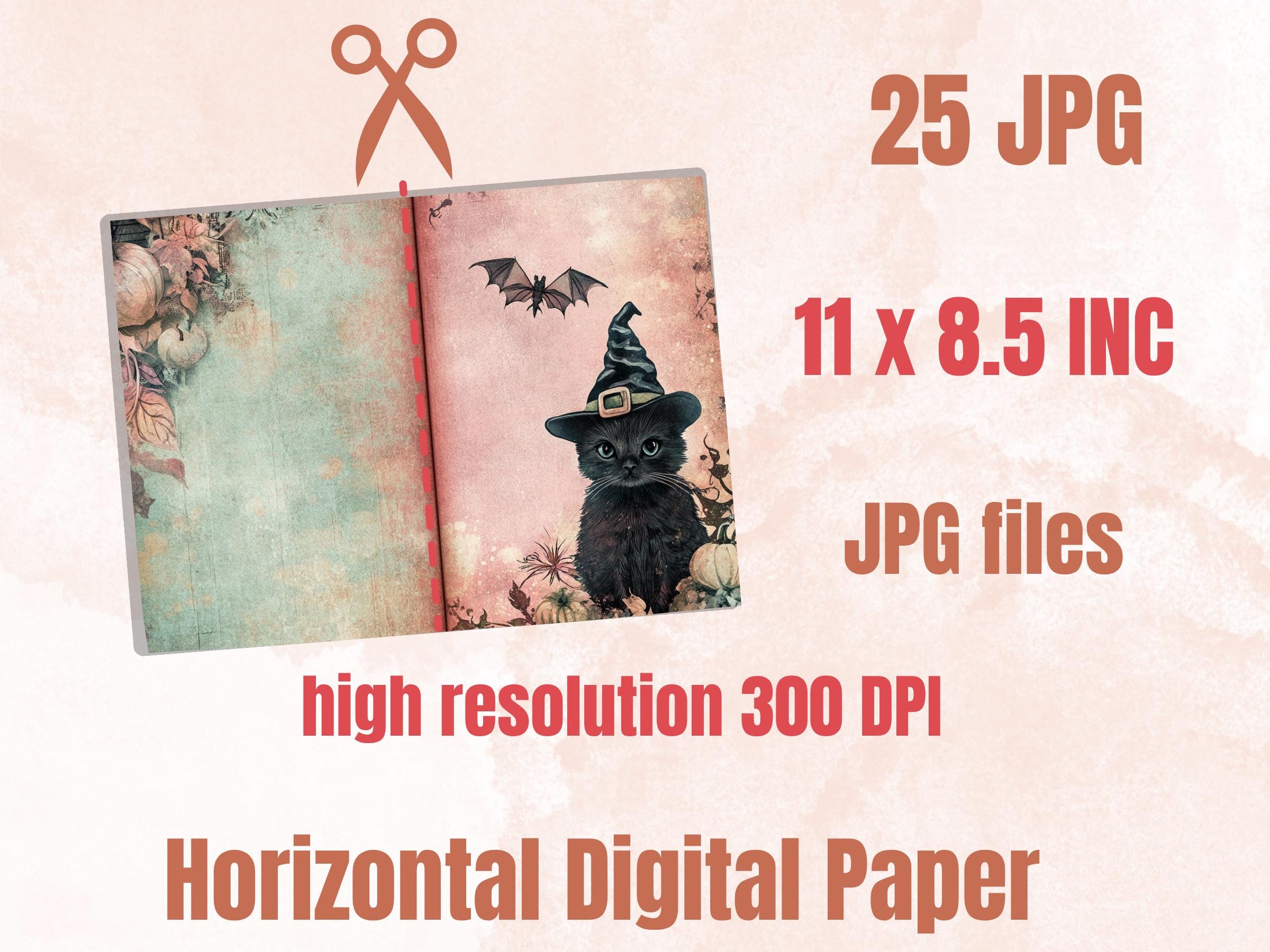 Pastel Halloween Mixed Media Paper, Pastelloween Textures Pages Ephemera Kit, Cute Halloween Collage Scrapbook Paper, Printable Creepy Pages