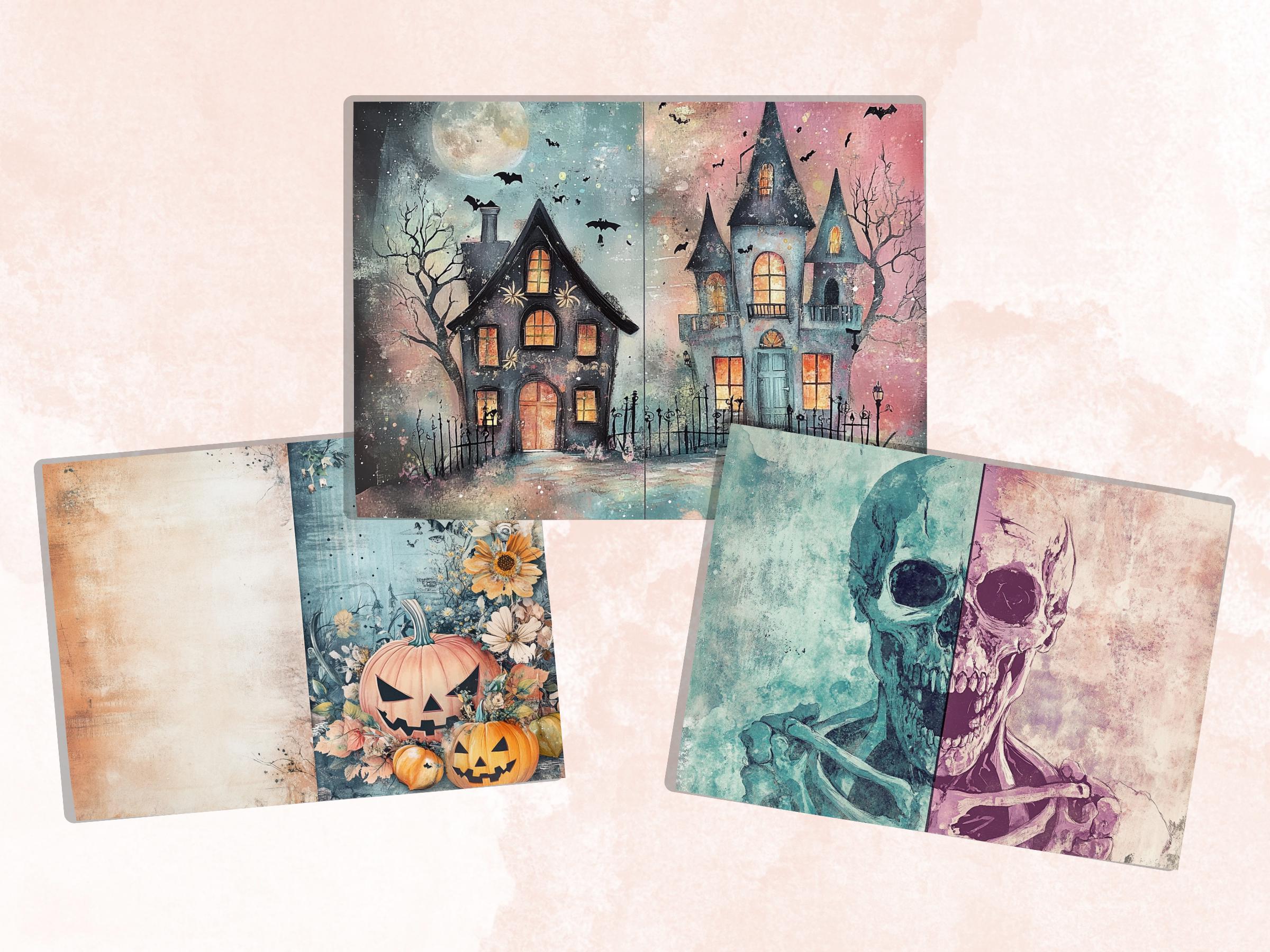 Pastel Halloween Mixed Media Paper, Pastelloween Textures Pages Ephemera Kit, Cute Halloween Collage Scrapbook Paper, Printable Creepy Pages