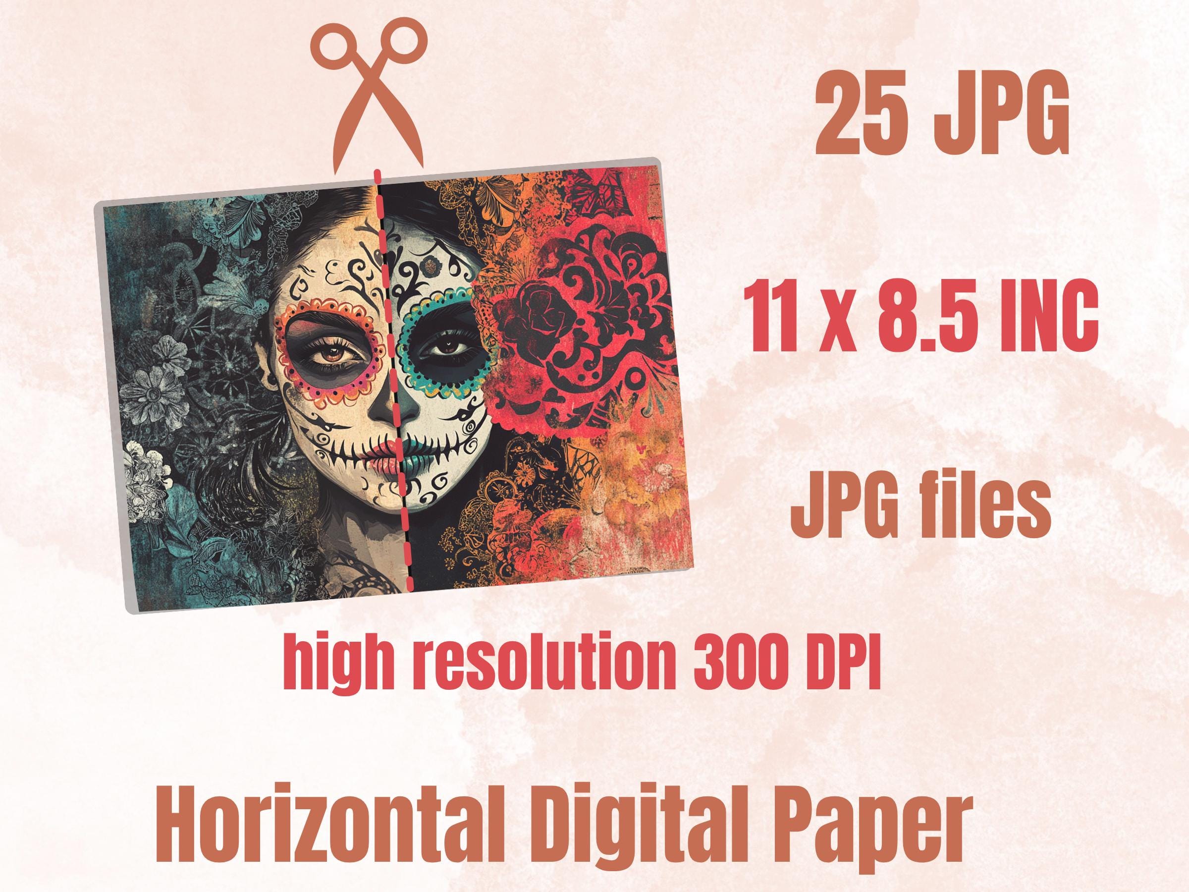 Day of the Dead Mixed Media Paper, Dia de Los Muertos Textures Pages Ephemera Kit, Halloween Collage Scrapbook Paper, Cute Creepy Pages