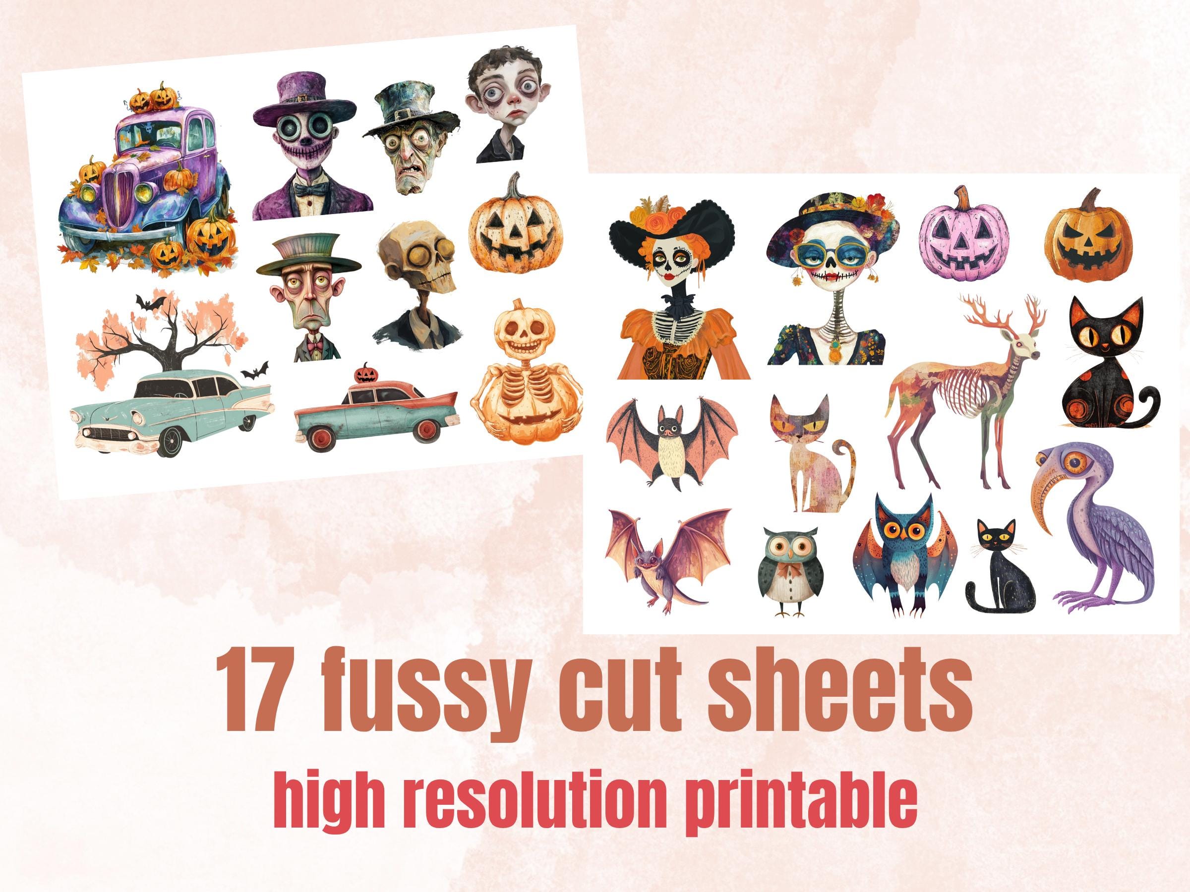 Pastel Halloween Collage Elements Bundle, Pastelloween Fussy Cut, Cute Creepy Clipart, Whimsical Junk Journal, Quirky Mixed Media Art Sheet