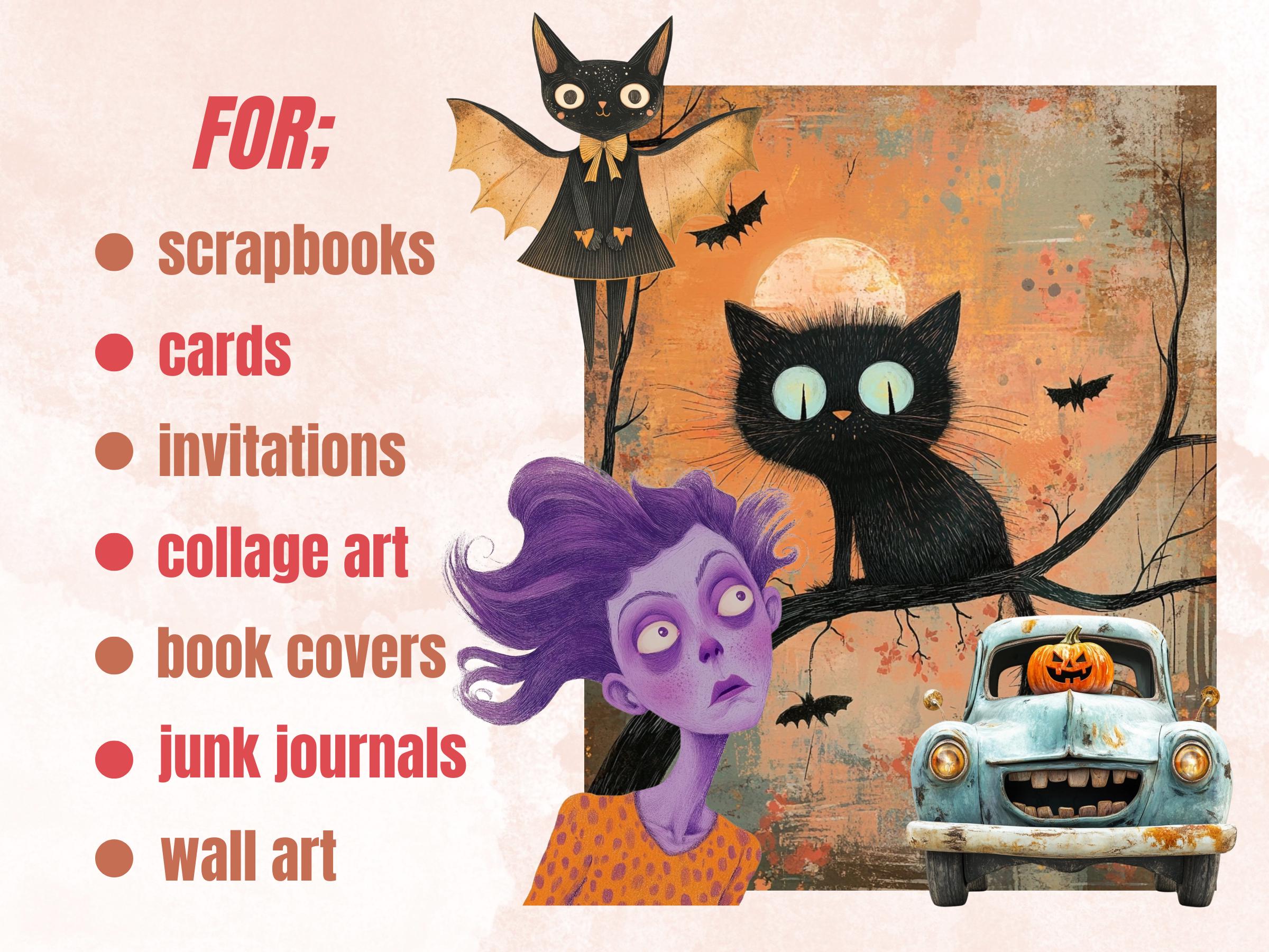 Pastel Halloween Collage Elements Bundle, Pastelloween Fussy Cut, Cute Creepy Clipart, Whimsical Junk Journal, Quirky Mixed Media Art Sheet