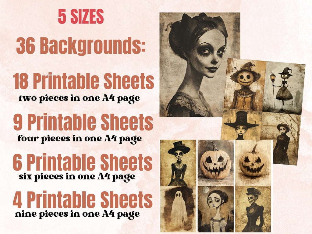 Old Halloween Collage Elements Bundle, Halloween Ephemera Fussy Cut, Vintage Spooky Clipart, Whimsical Junk Journal, Mixed Media Art Sheet