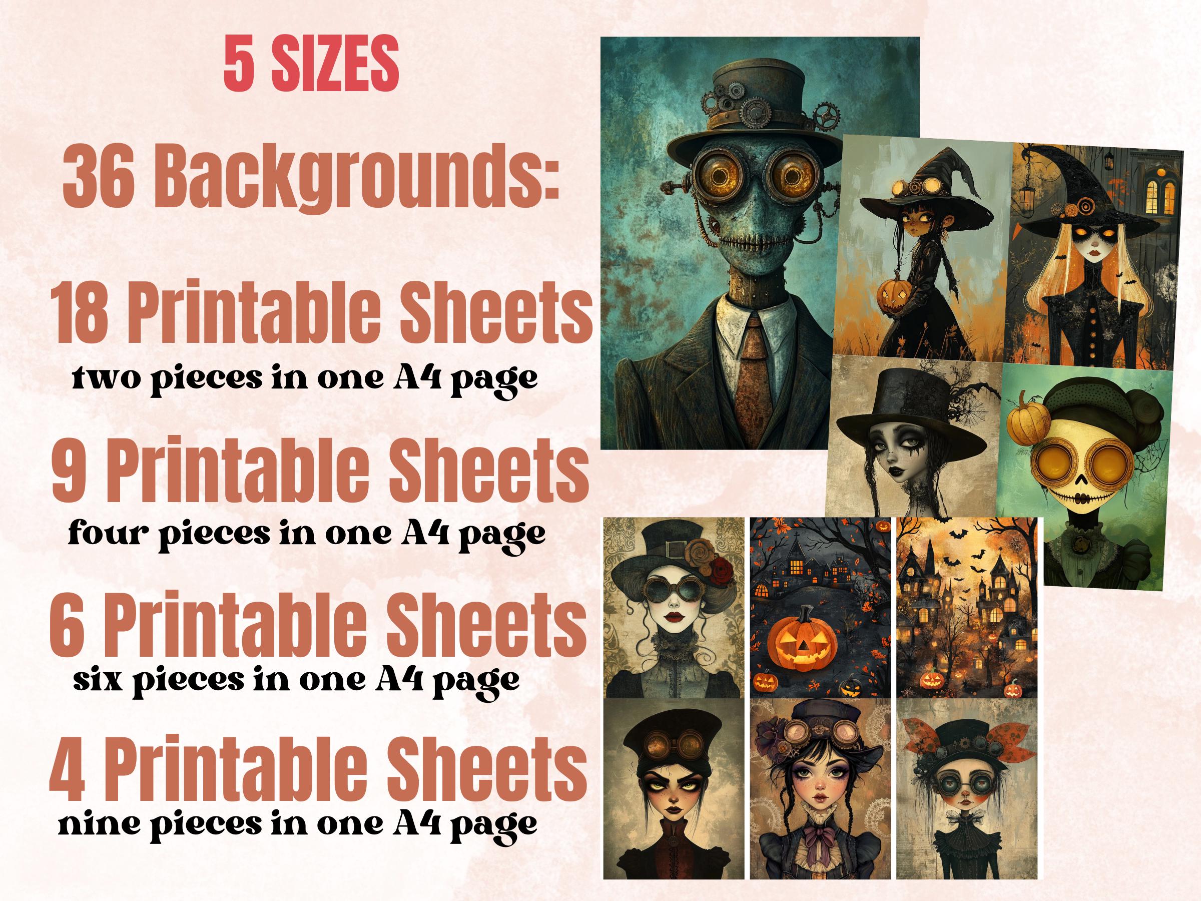 Steampunk Halloween Collage Elements Bundle, Industrial Halloween Fussy Cut, Quirky Spooky Clipart, Whimsy Junk Journal, Mixed Media Sheet