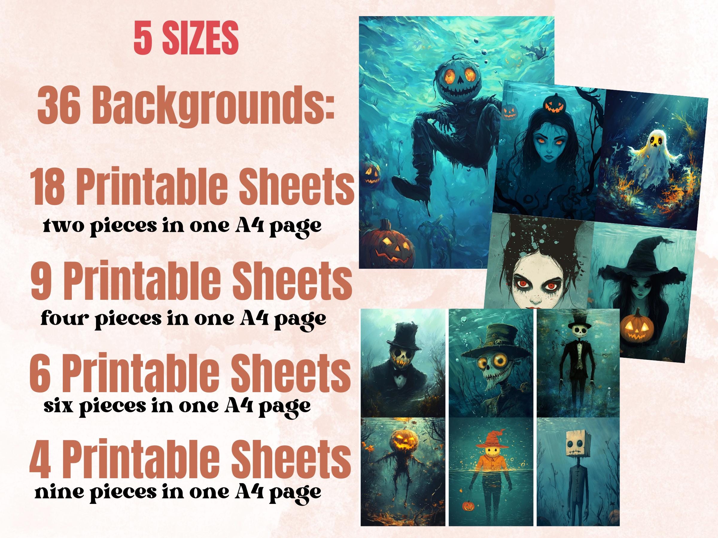 Underwater Halloween Collage Elements Bundle, Under the Sea Halloween Fussy Cut, Creepy Ocean Clipart, Whimsy Junk Journal, Mixed Media Art