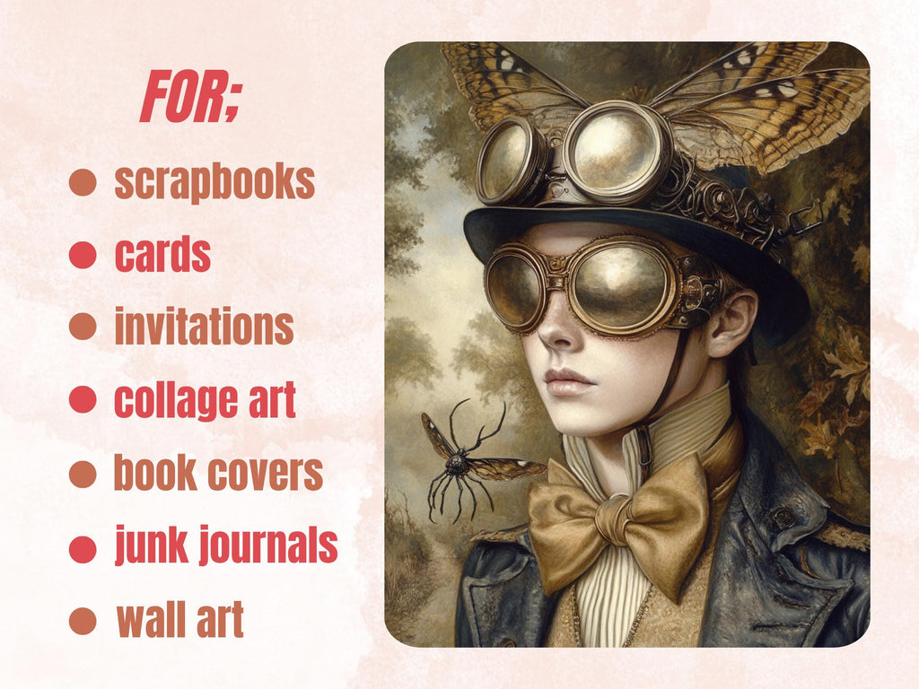 Steampunk Halloween Collage Paper, Industrial Halloween Mixed Media Sheet, Whimsical Ephemera Images, Quirky Journal, Spooky Scrapbook Paper
