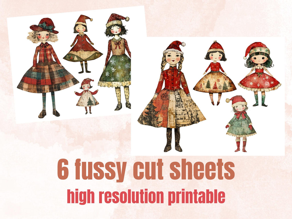 Christmas Paper Doll Clipart: Whimsical Xmas Cut Outs (PNG + JPG Digital Download