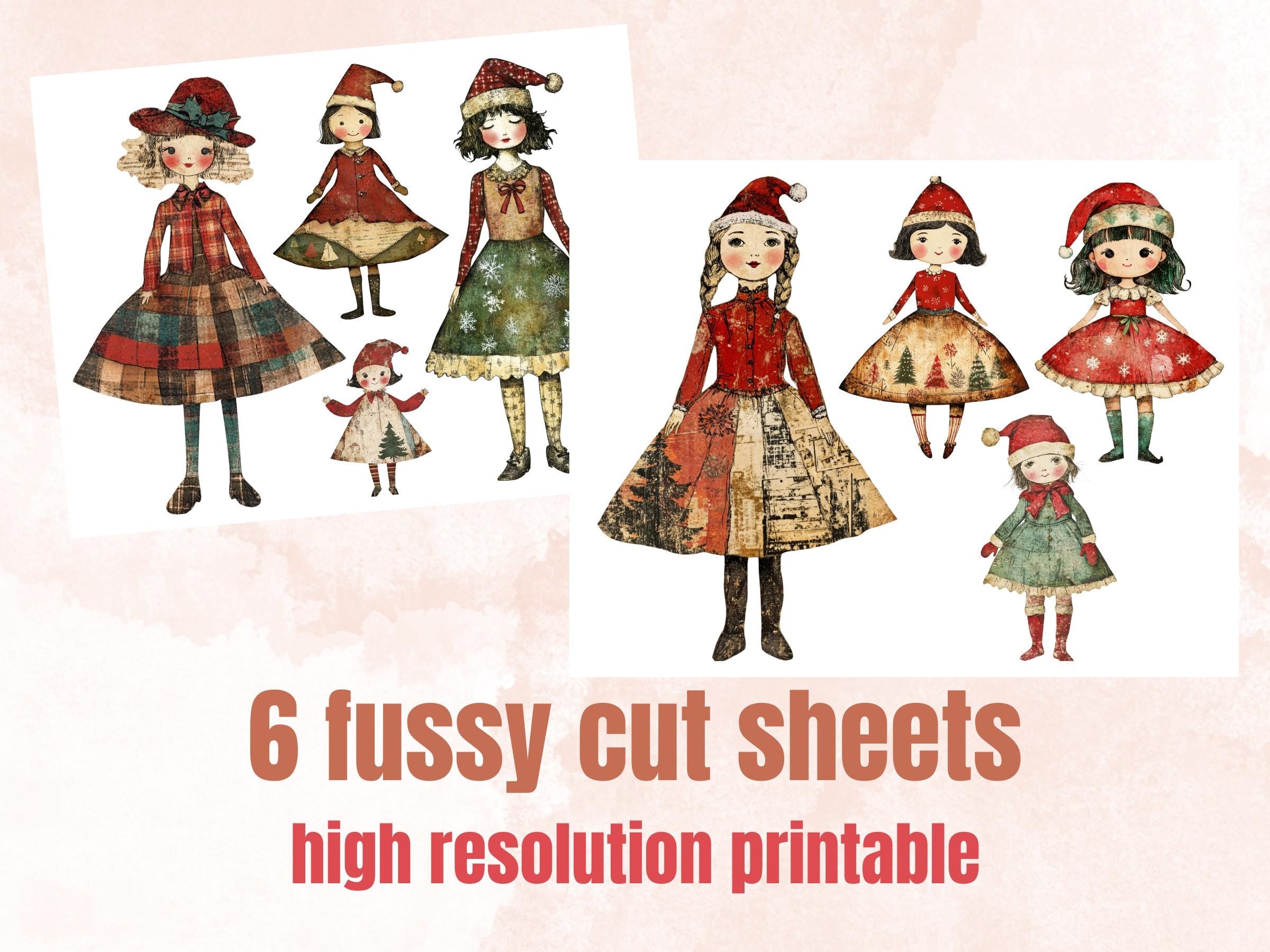 Christmas Paper Doll Clipart: Whimsical Xmas Cut Outs (PNG + JPG Digital Download