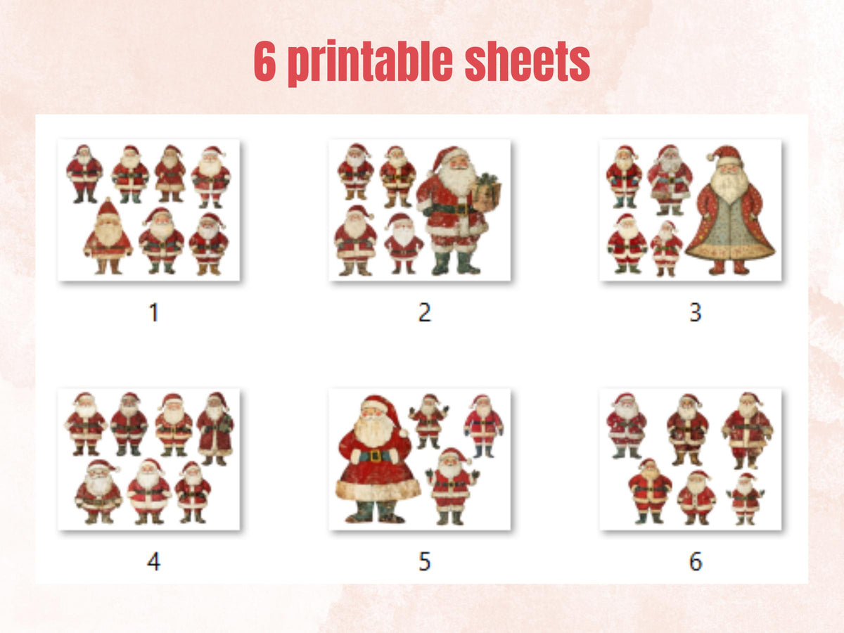 Christmas Santa Mixed Media Clipart, Whimsy Santa Claus Fussy Cut Collage Sheet, Quirky Xmas Cut Out Ephemera, PNG + JPG for Scrapbooking