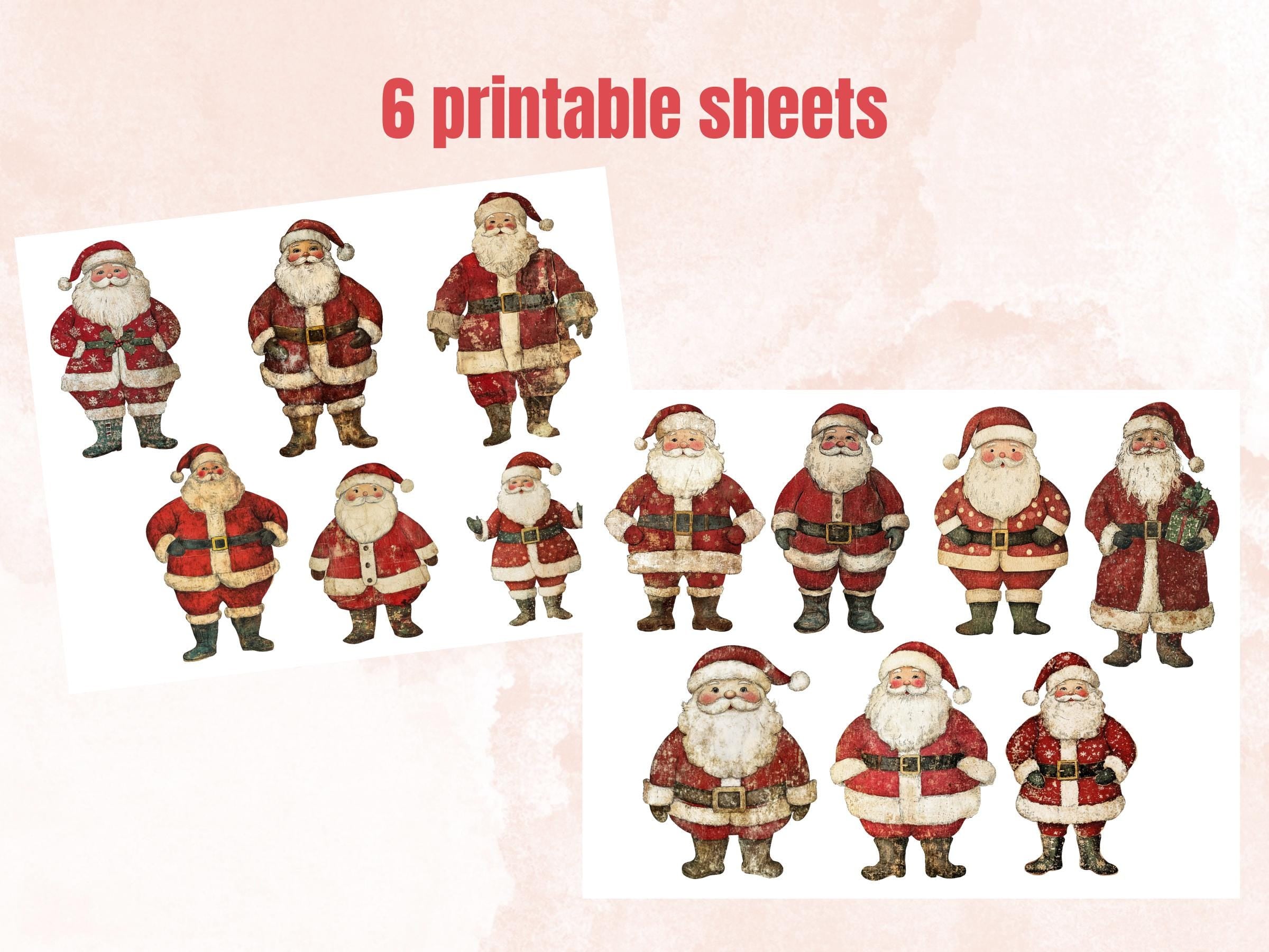 Christmas Santa Mixed Media Clipart, Whimsy Santa Claus Fussy Cut Collage Sheet, Quirky Xmas Cut Out Ephemera, PNG + JPG for Scrapbooking