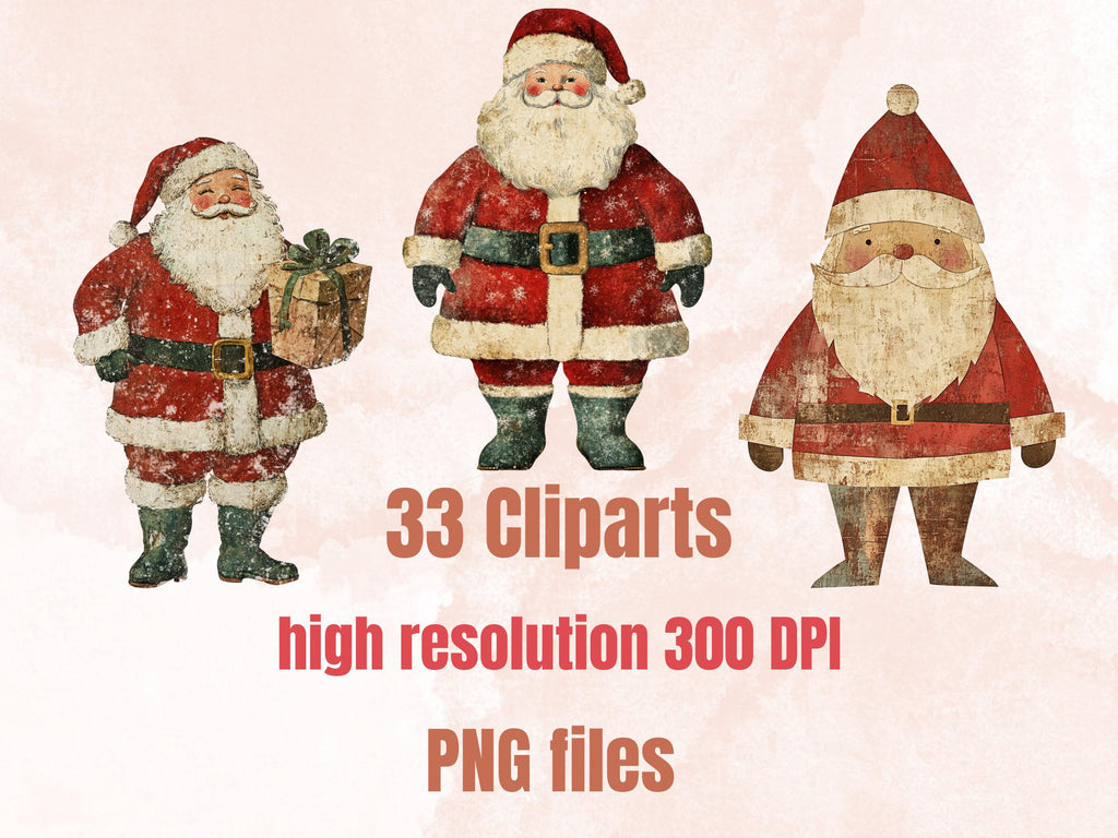 Christmas Santa Mixed Media Clipart, Whimsy Santa Claus Fussy Cut Collage Sheet, Quirky Xmas Cut Out Ephemera, PNG + JPG for Scrapbooking