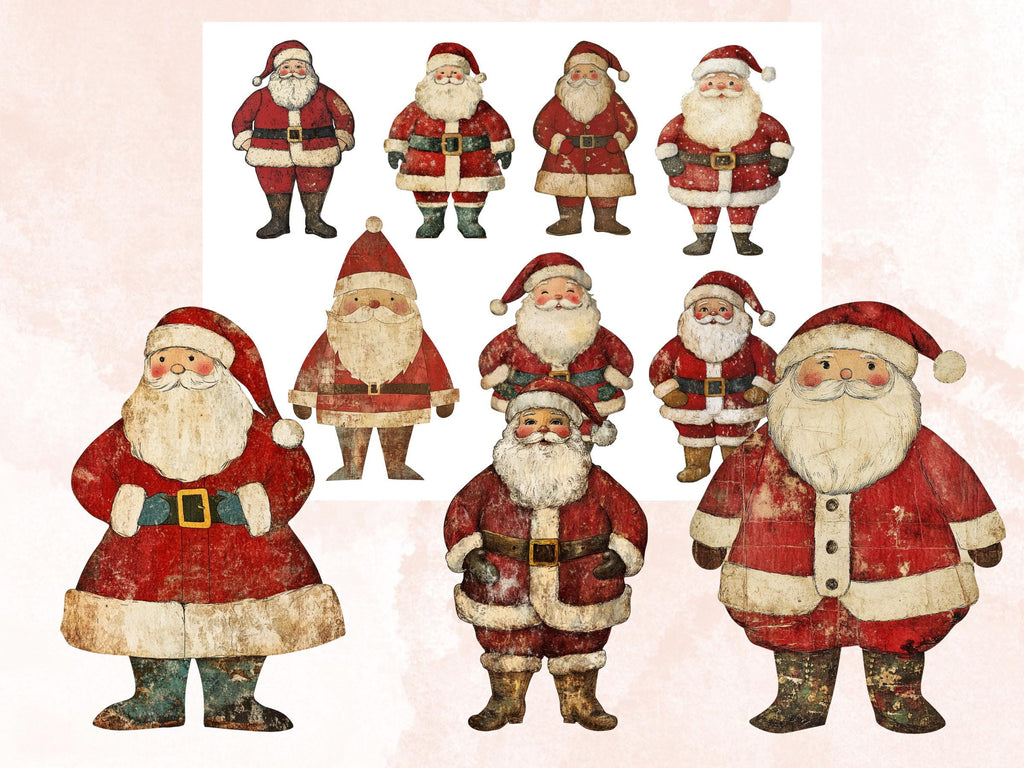 Christmas Santa Mixed Media Clipart, Whimsy Santa Claus Fussy Cut Collage Sheet, Quirky Xmas Cut Out Ephemera, PNG + JPG for Scrapbooking