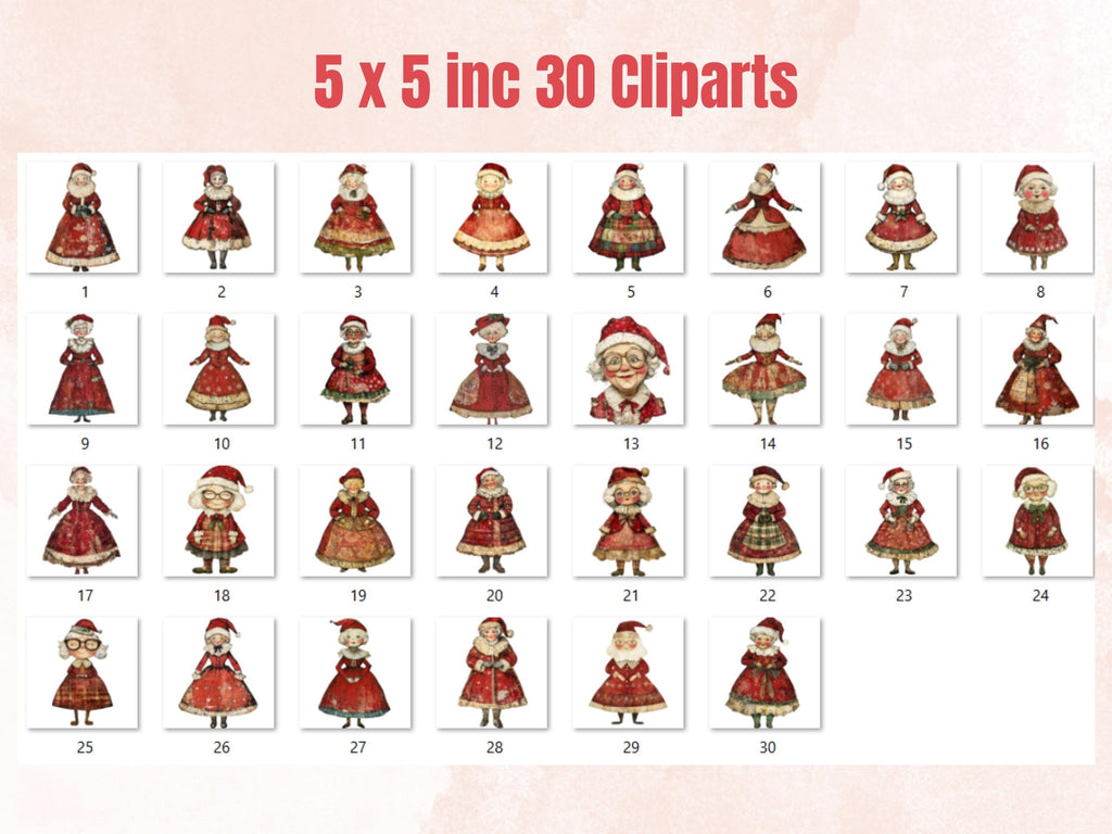 Whimsical Mrs. Claus Clipart: Christmas Collage Ephemera (PNG + JPG Digital Download