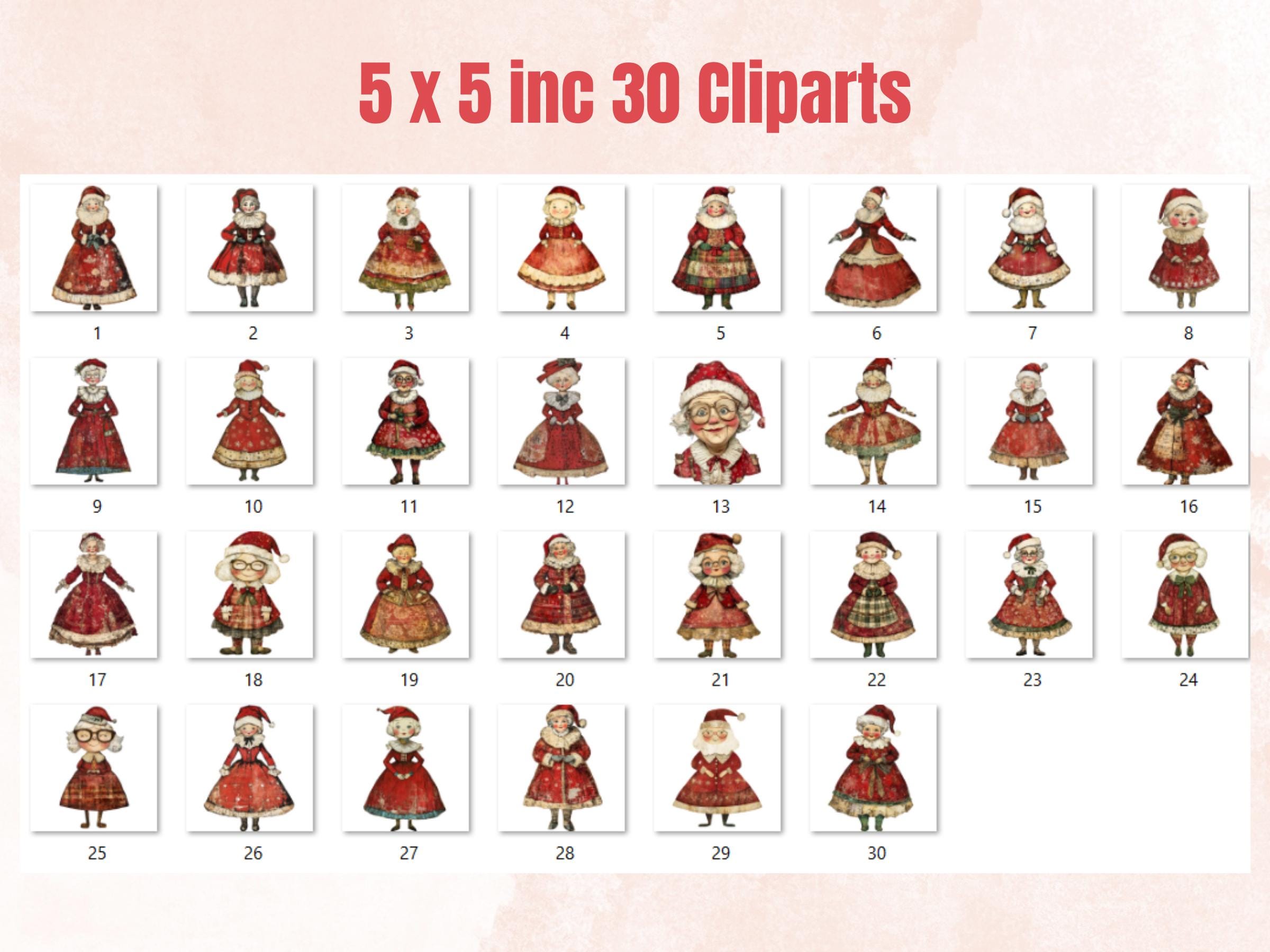 Whimsical Mrs. Claus Clipart: Christmas Collage Ephemera (PNG + JPG Digital Download